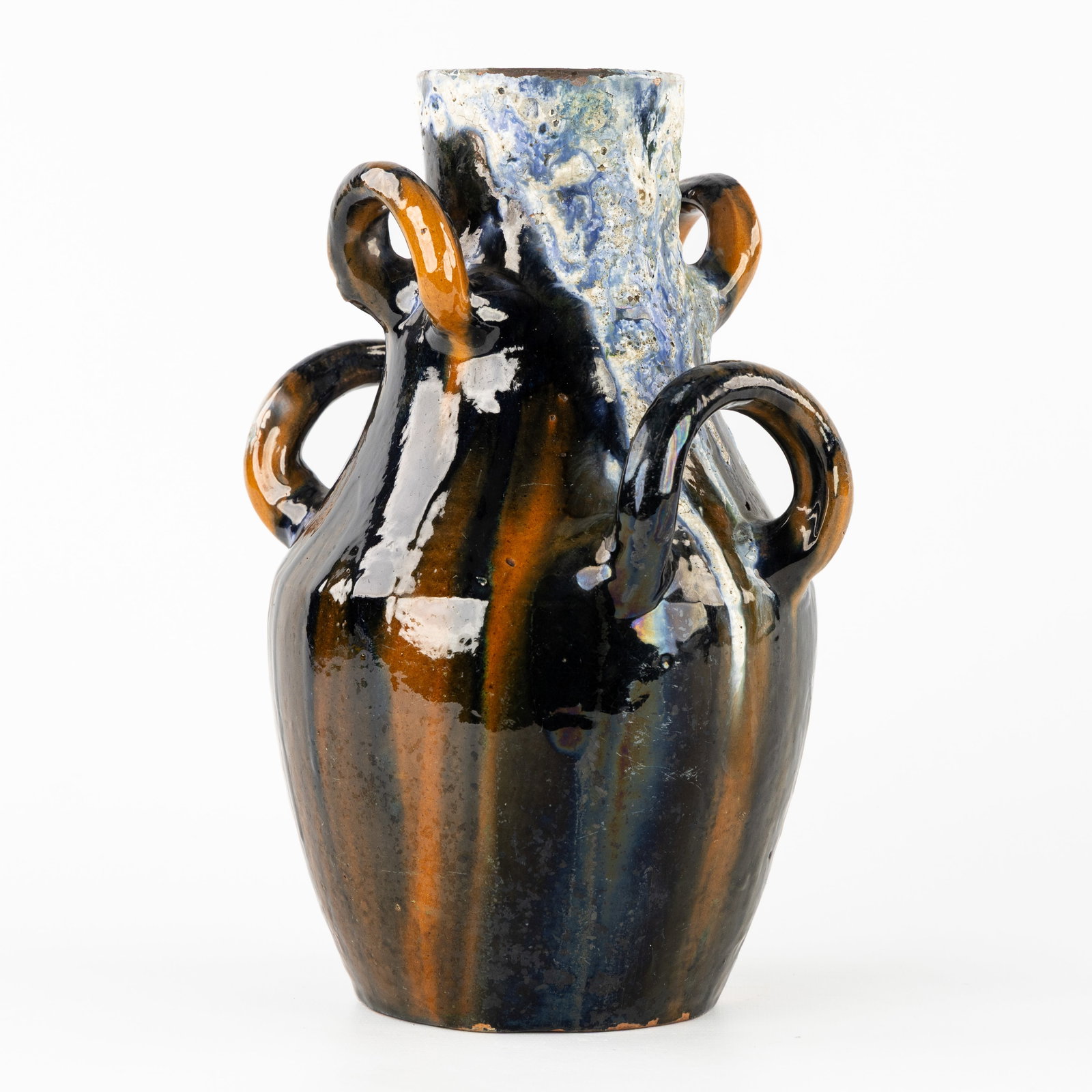 Arthur Craco (1869-1955) a handled vase with lava glazes, glazed ceramic. (1 of 7)