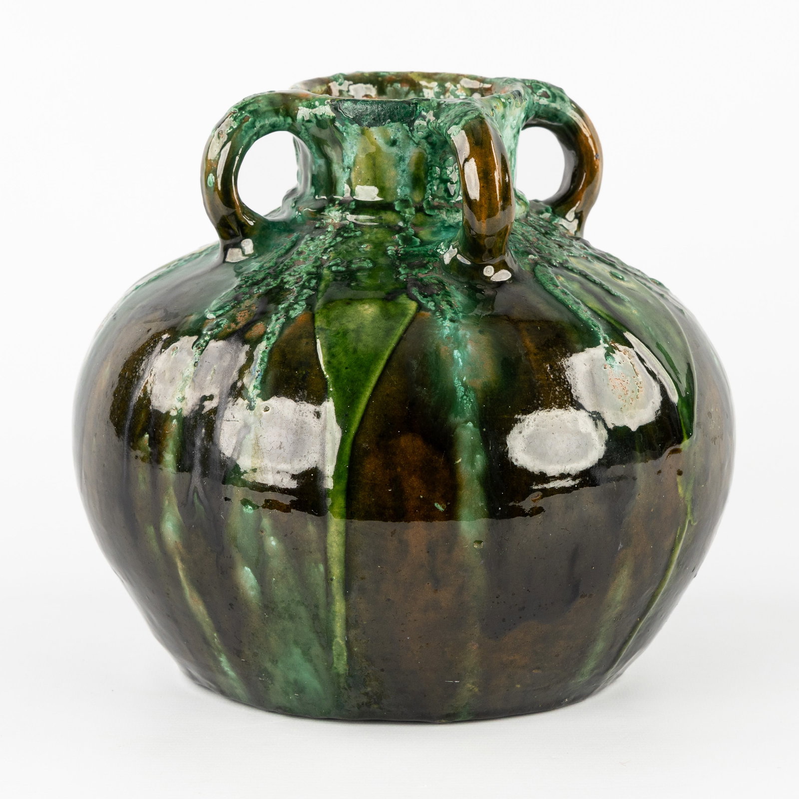 Arthur Craco (1869-1955) a spherical vase with lava glazes, glazed ceramics. (1 of 9)