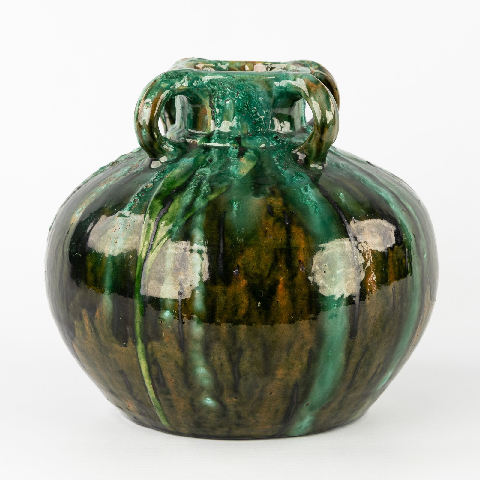 Arthur Craco (1869-1955) a spherical vase with lava glazes, glazed ceramics. (1 of 7)