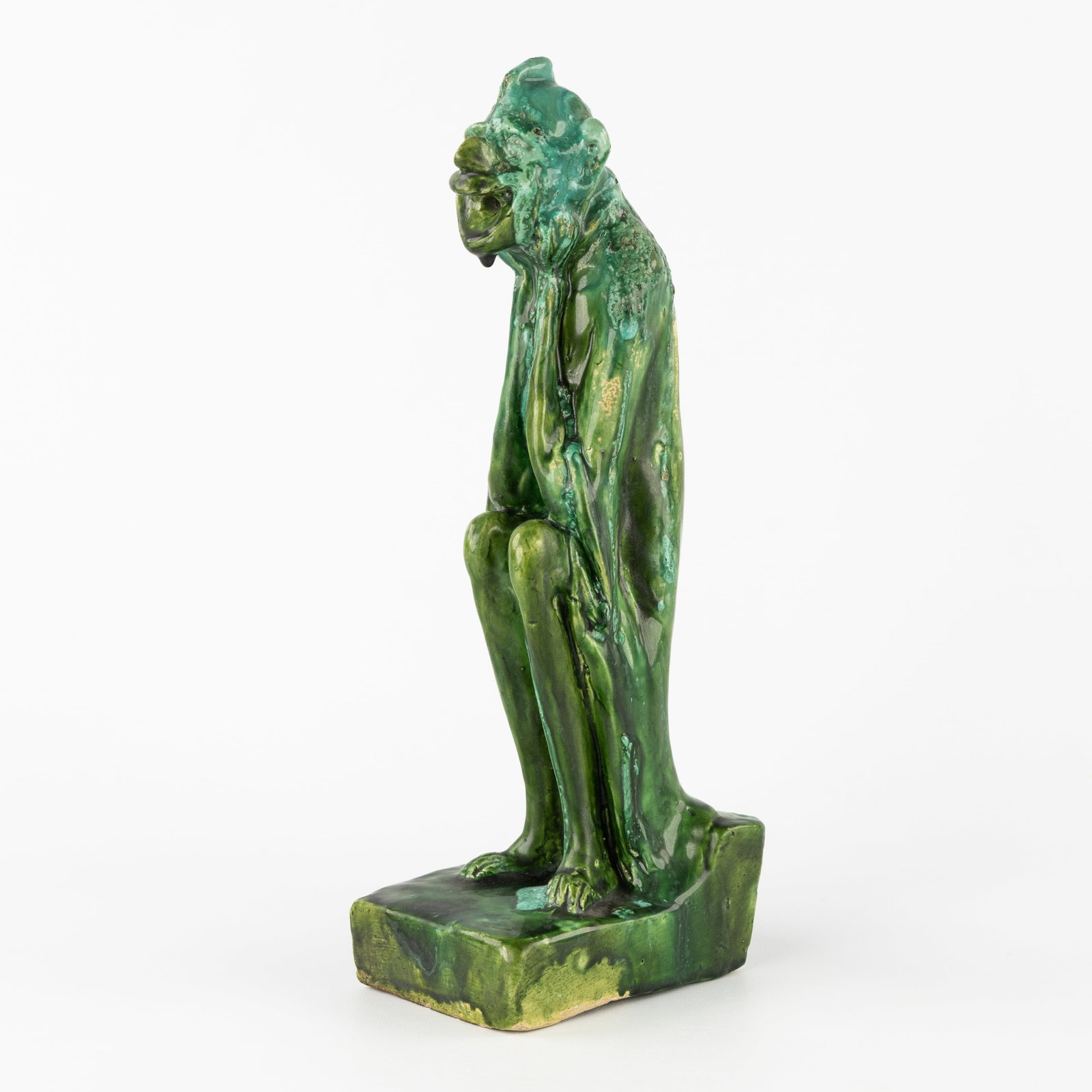 Arthur Craco (1869-1955) 'Gargouille', a gargoyle, green glazed ceramic, Art Nouveau, circa 1900. (1 of 7)
