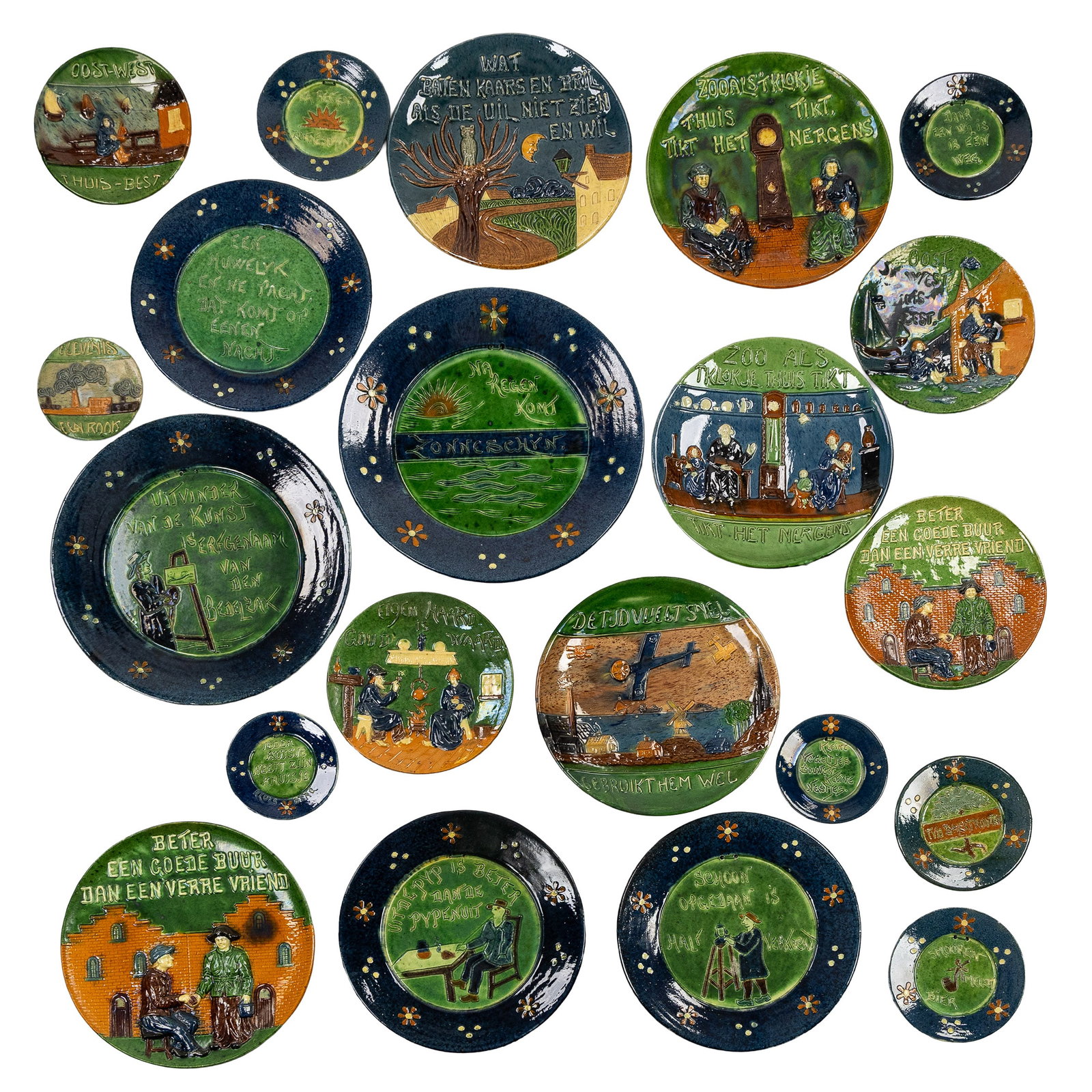 Flemish Earthenware, a collection of 21 plates with sayings. (1 of 10)