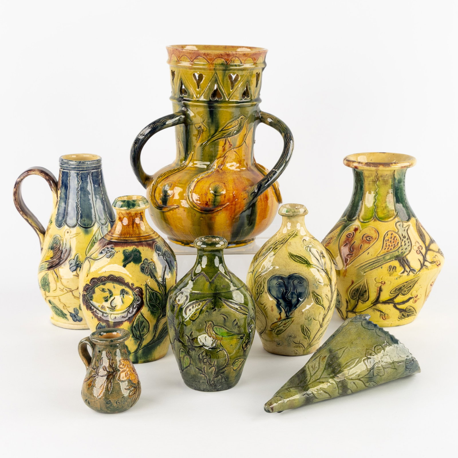 Bredene Pottery, Eight vases and pitchers. Early 20th century. (1 of 9)