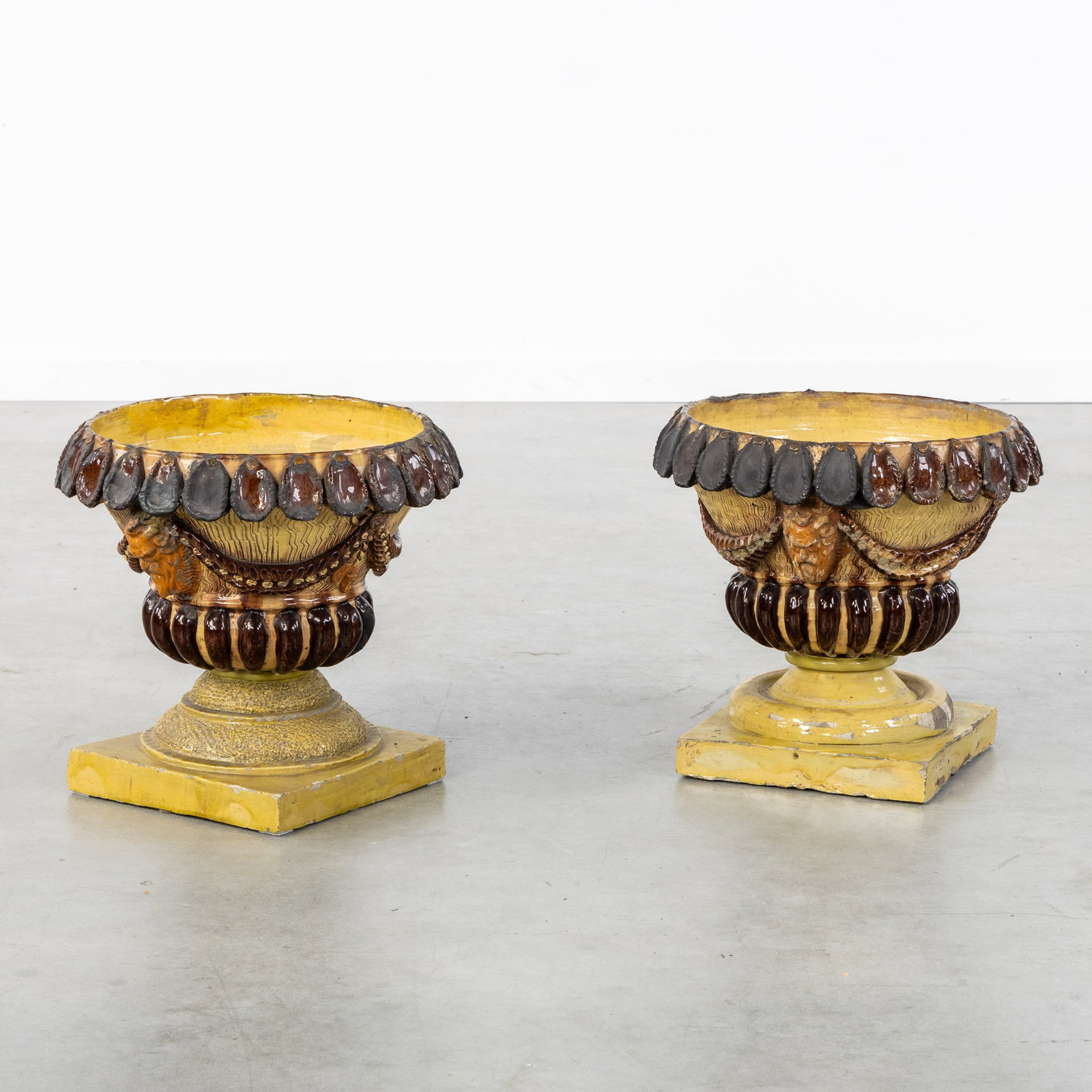 Flemish Pottery, a near pair of garden vases or jardinières, probably Torhout. (1 of 10)