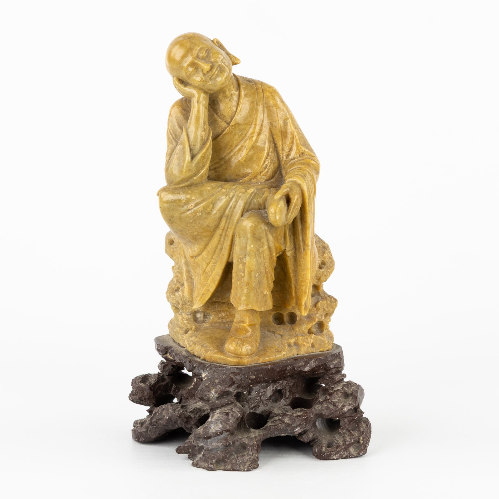 A Chinese sculpture of a Buddhist monk or Lohuan Nakula, sculptured soapstone, 19th C. (1 of 7)
