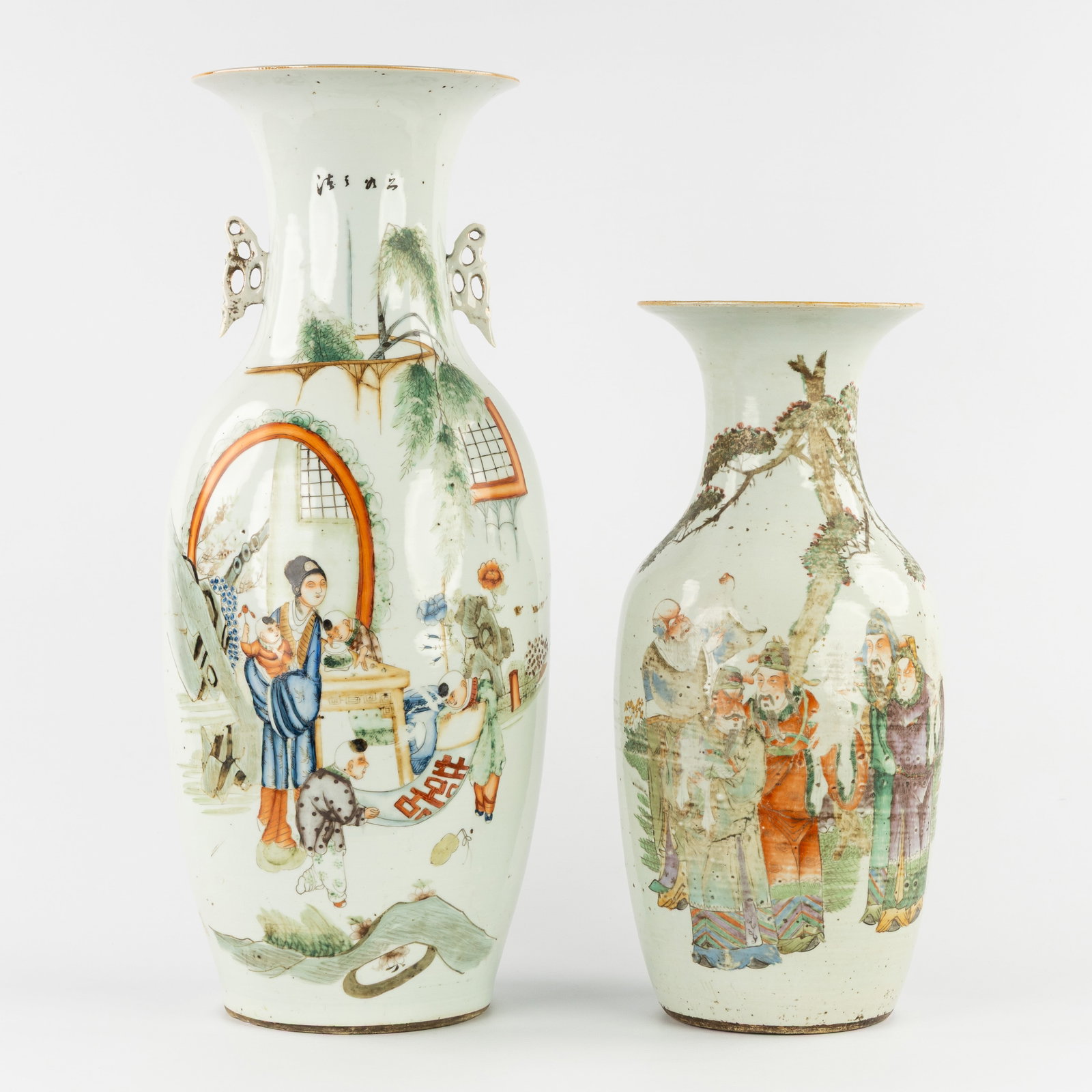 Two Chinese vases, Famille Rose, Immortals and playing children. 19th/20th C. (1 of 8)