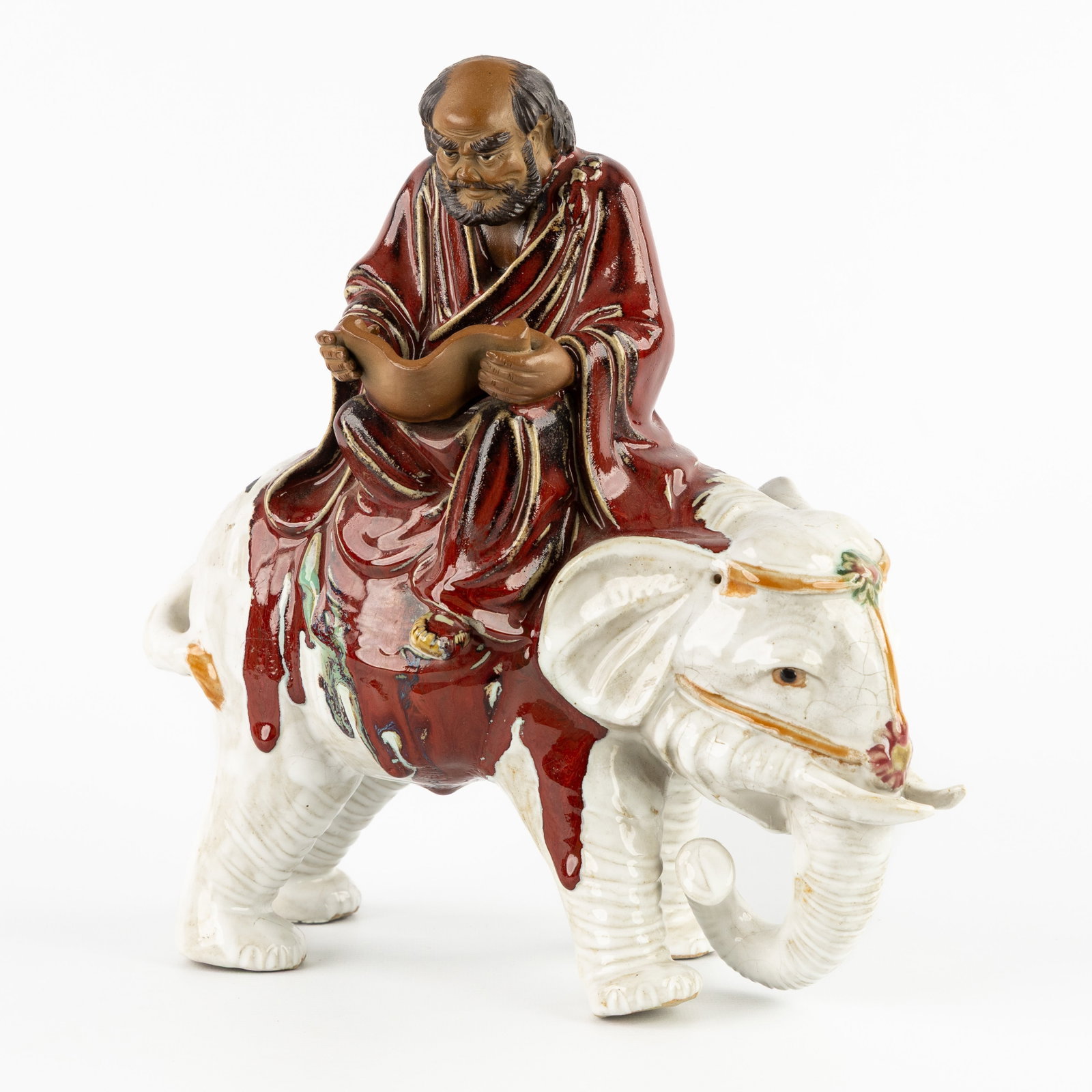 A Chinese sculpture of Kalika or the Elephant Riding Lohan, Shiwan ware, 20th C. (1 of 10)