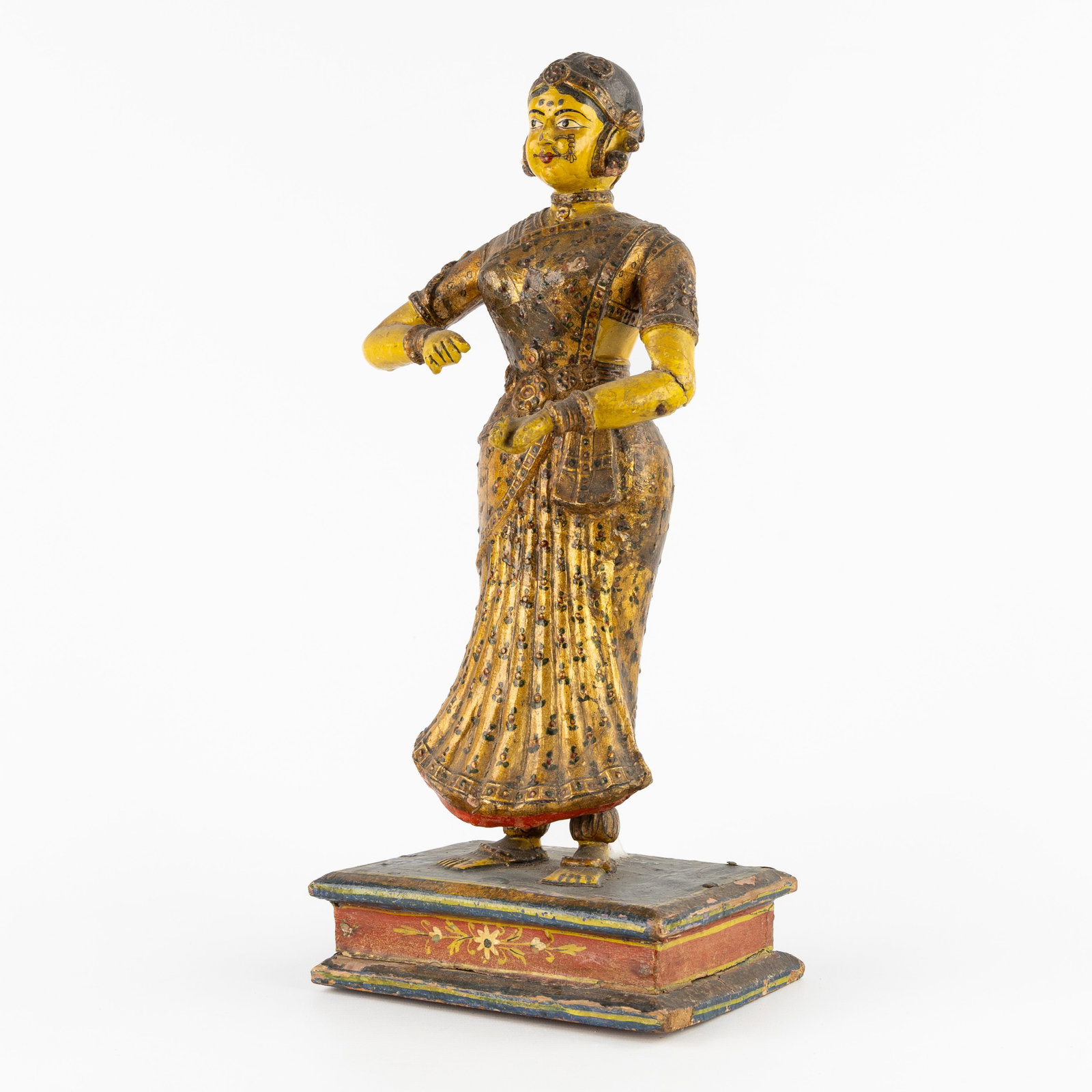 An Indian sculpture of a Devdasi or Temple Dancer, patinated and gilded wood, 19th C. (1 of 9)