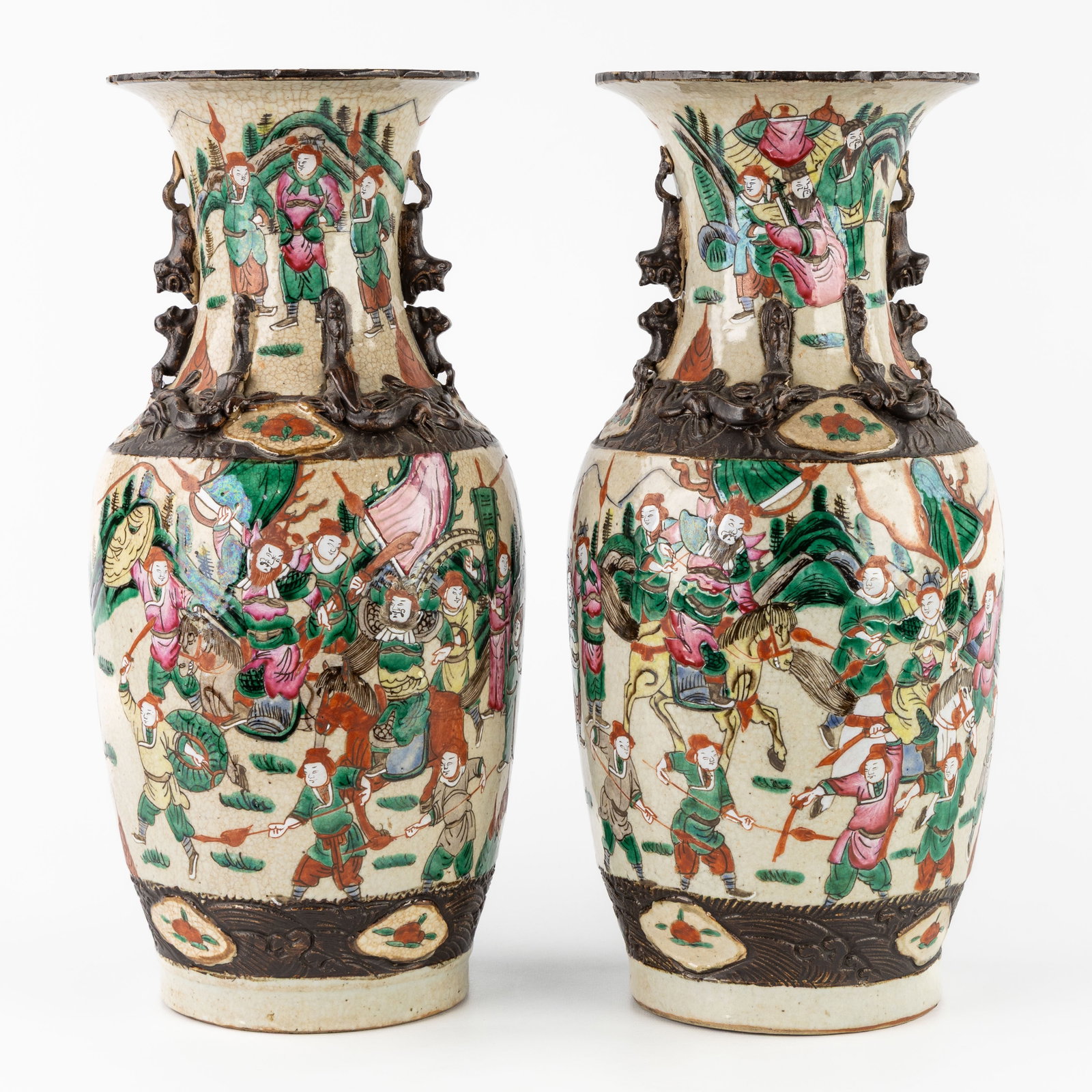 A Pair of Chinese Nanking vases, Famille Rose crackle glaze, double decor with Imperial scenes and W (1 of 6)