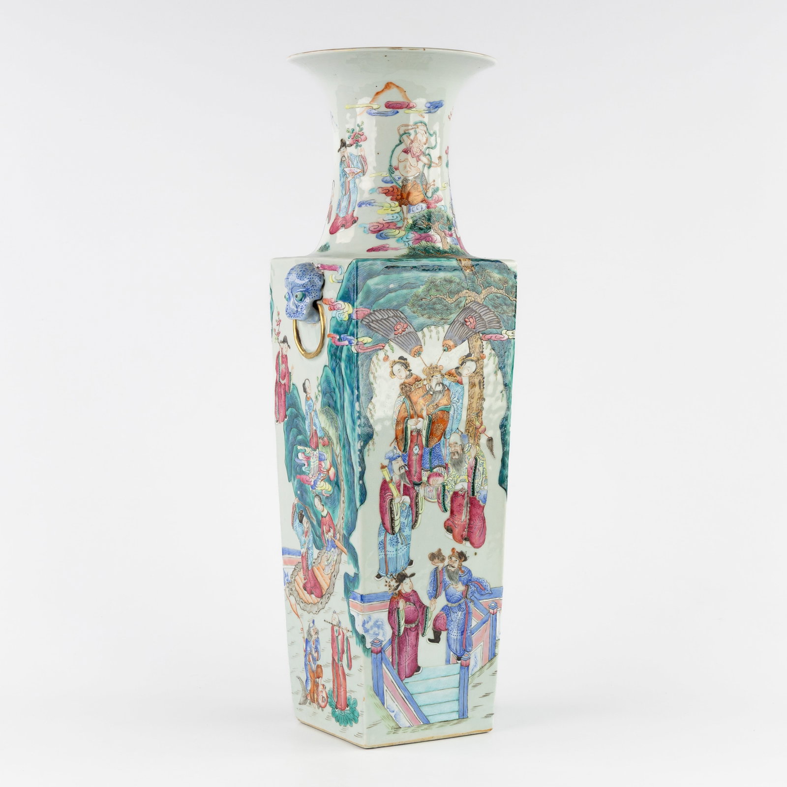 A Chinese square vase, Famille Rose, decorated with imperial palace scenes, 19th C. (1 of 7)