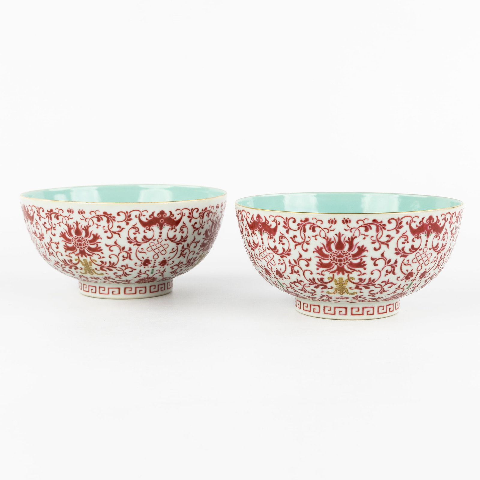 A pair of Chinese bowls with 'Scrolling Lotus' decoration, Qianlong mark, 20th C. (1 of 7)