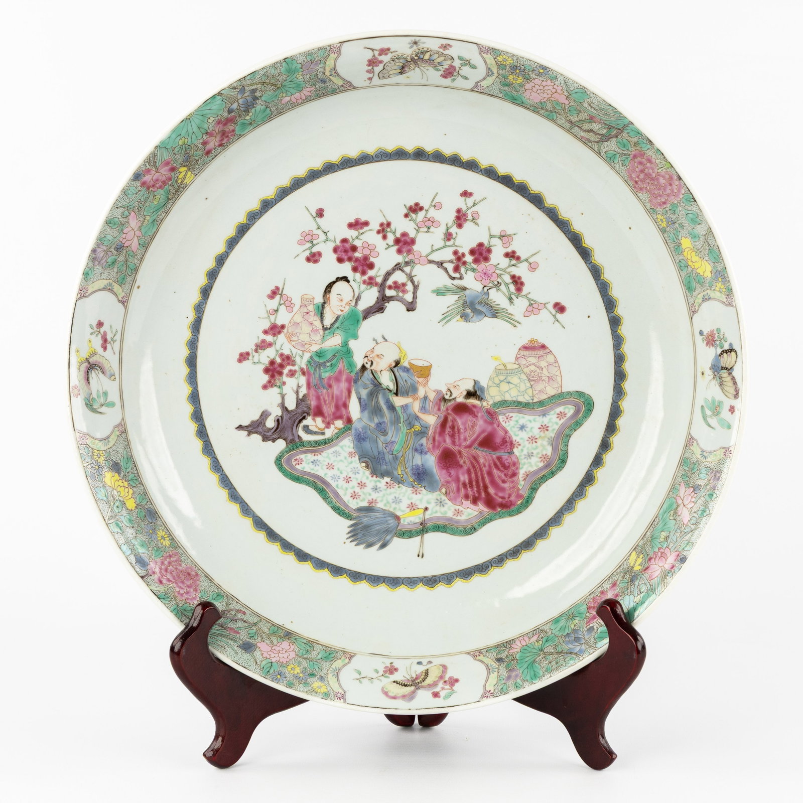 A large Chinese Famille Rose bowl, depictin figurines, flowers and insects.  (1 of 6)