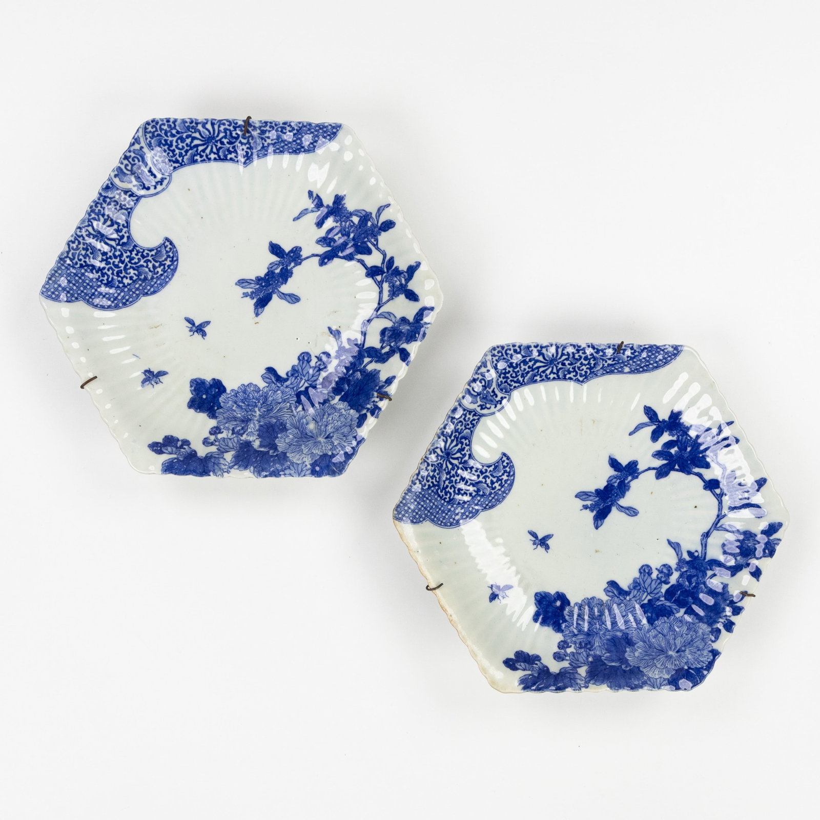 A Pair of Japanese hexagonal Blue and White plates, Meiji, 19th C. (1 of 4)