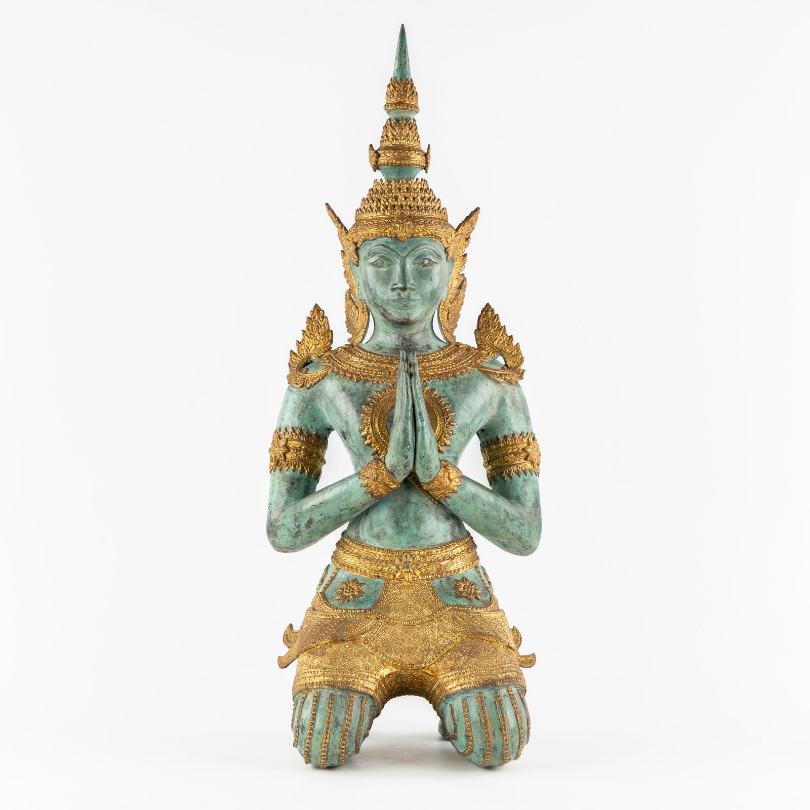 A Decorative Bronze sculpture of a Thai Theppanom temple guardian. 20th C. (1 of 8)