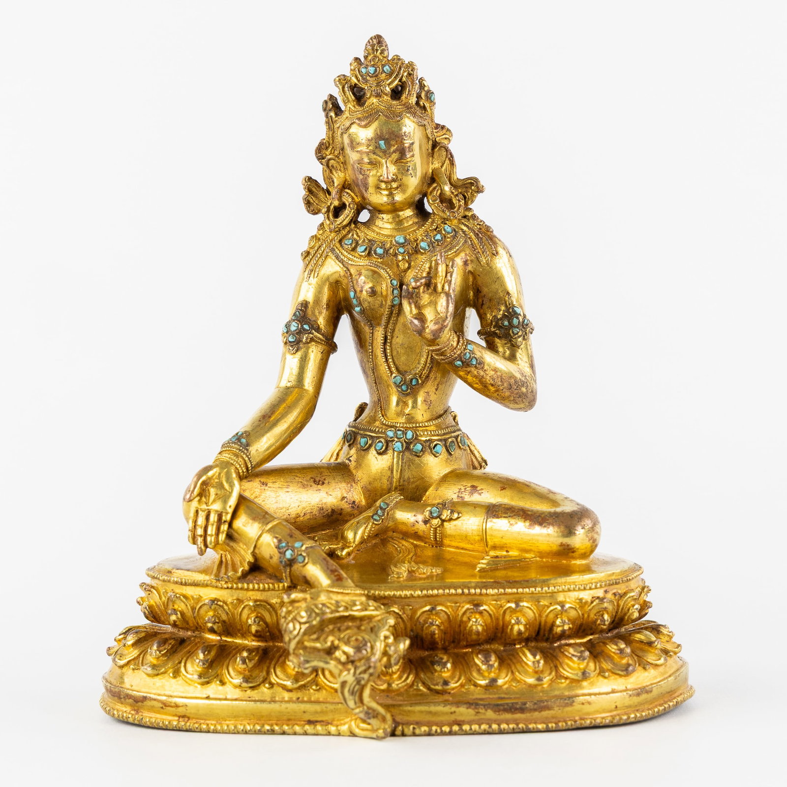 A Chinese Tara Buddha, gilded bronze and turquoise inlay. 18th/19th C. (1 of 20)