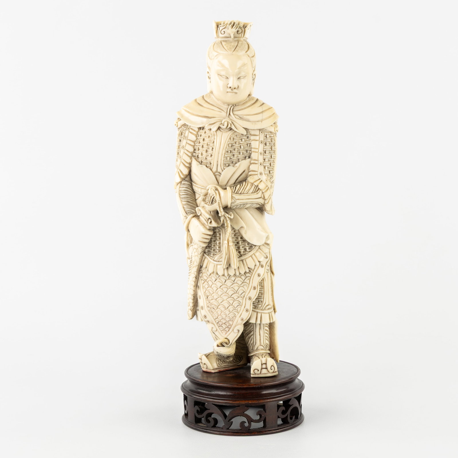 A sculptured “Chinese Warrior”, ivory. First half of the 20th C.  (1 of 8)
