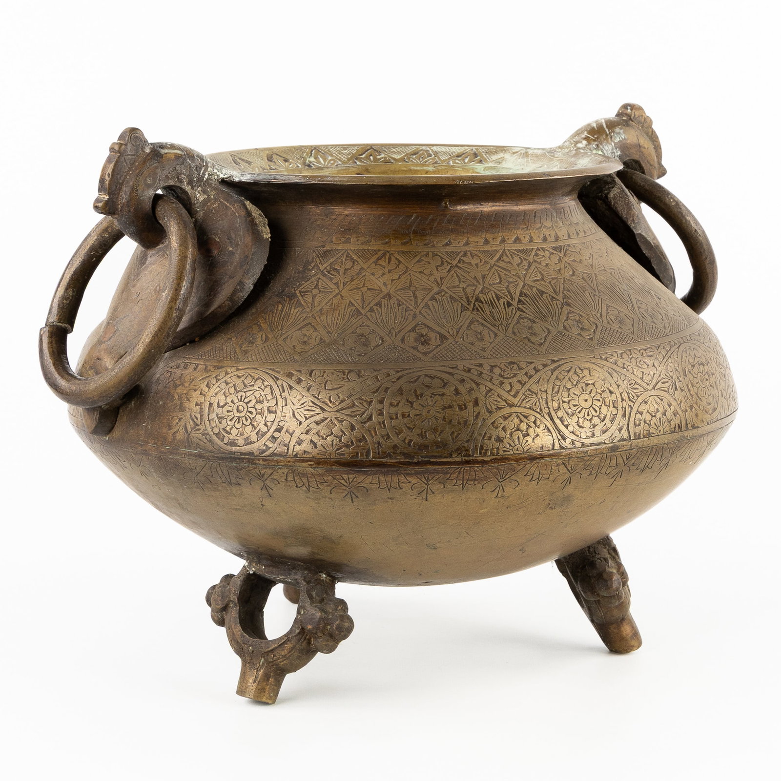 A jardinière or incense burner, featuring engraved designs depicting a rooster. Middle East, pr (1 of 8)