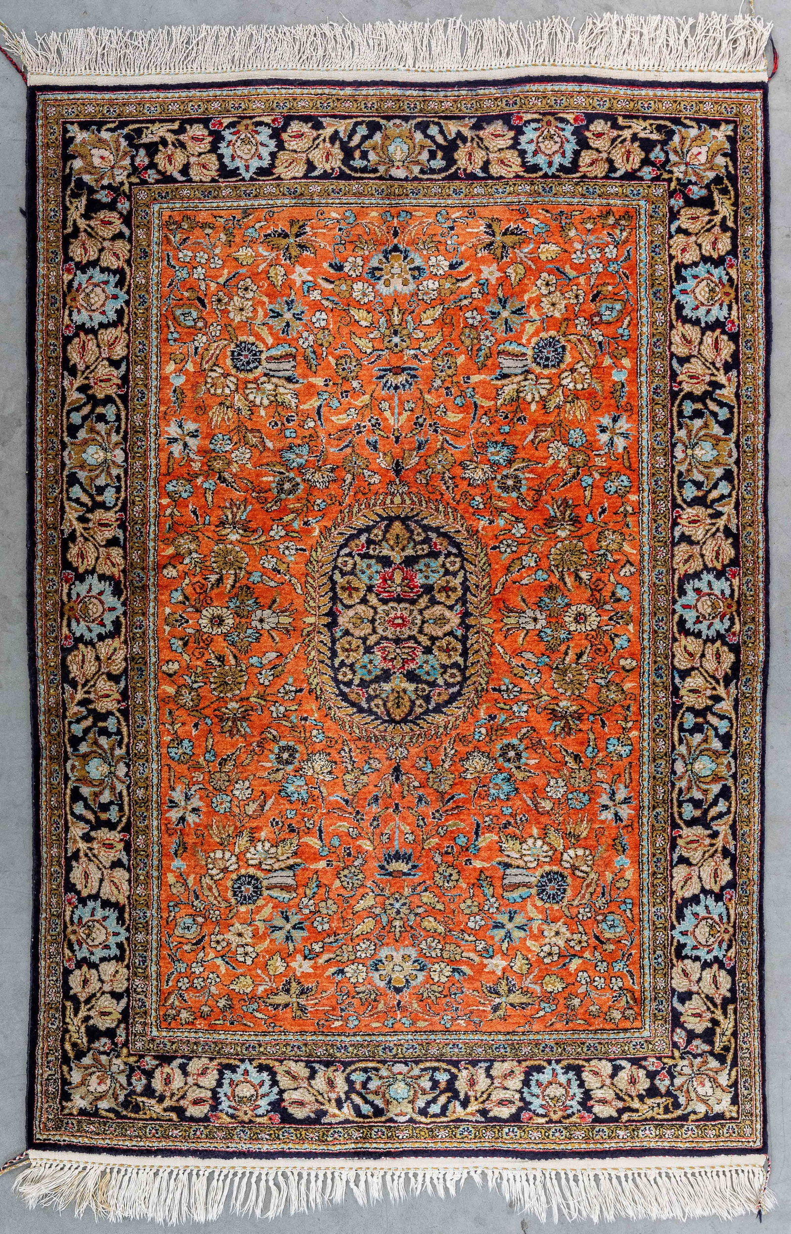 An Oriental hand-made carpet, silk, Persia. (151 x 105 cm) (1 of 5)