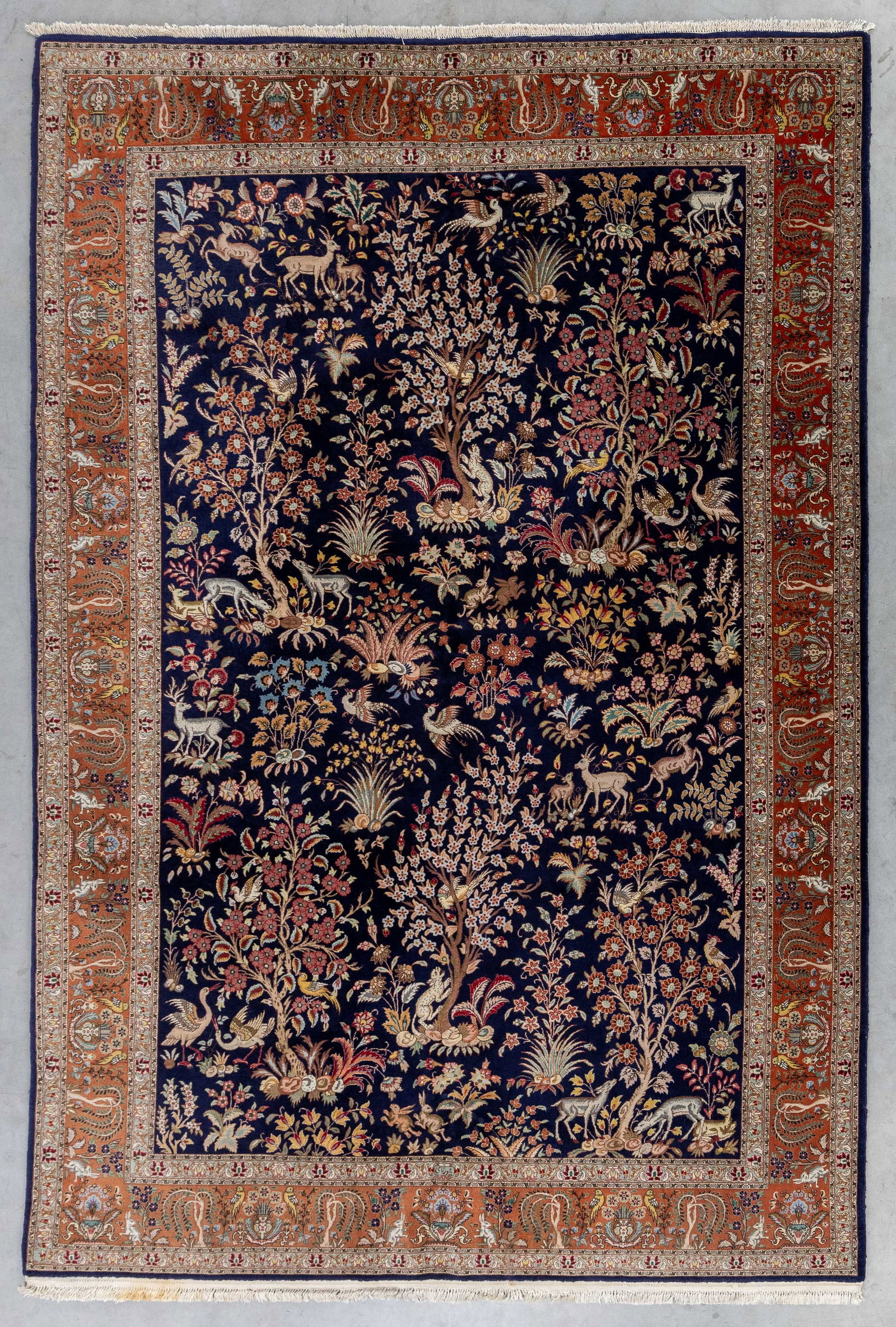 An Oriental hand-made and figurative carpet, Isfahan. (299 x 205 cm) (1 of 12)