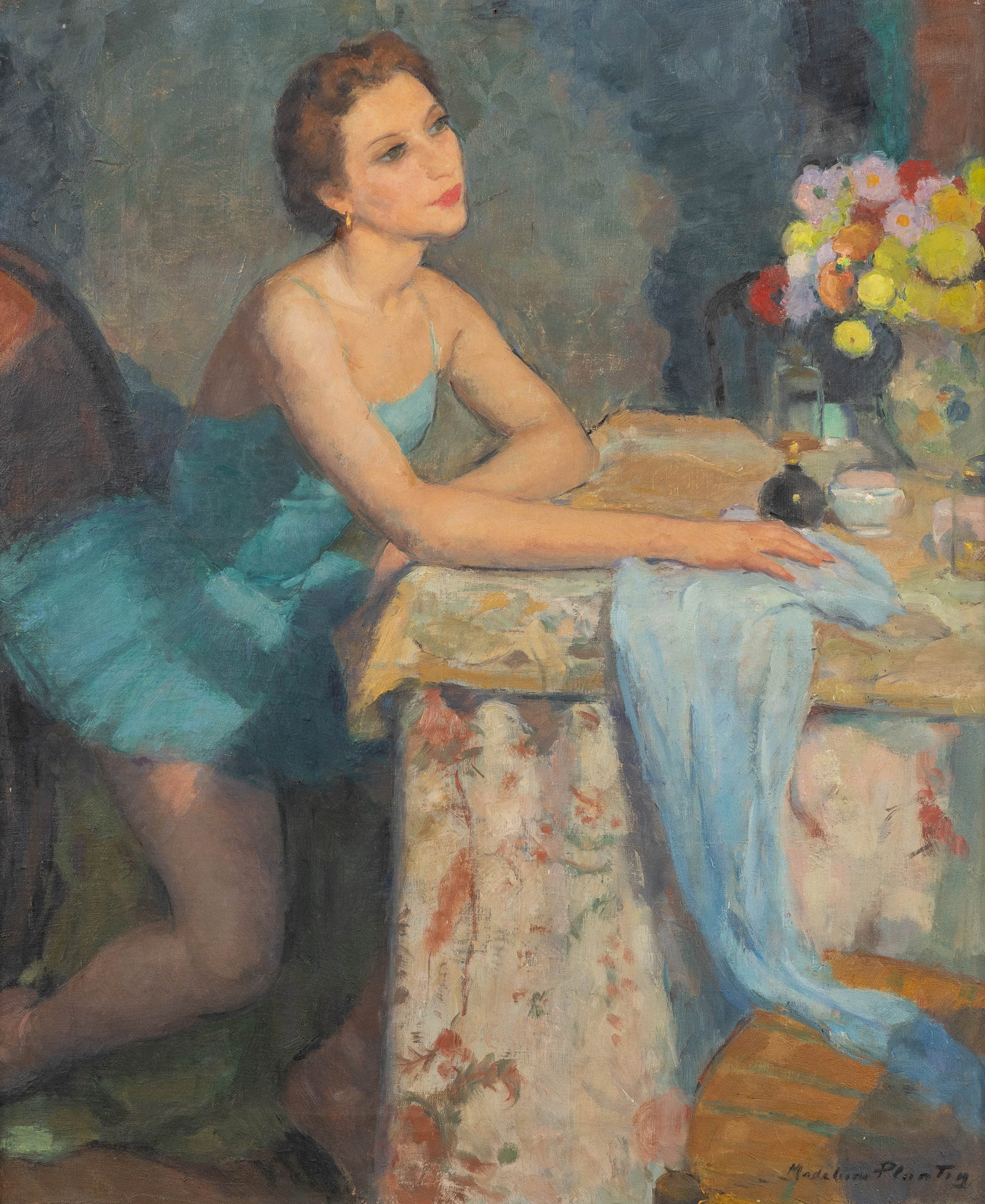 Madeleine Plantey (1890-1985) ‘Ballerina au repos dans sa loge’, oil on canvas. (1 of 6)