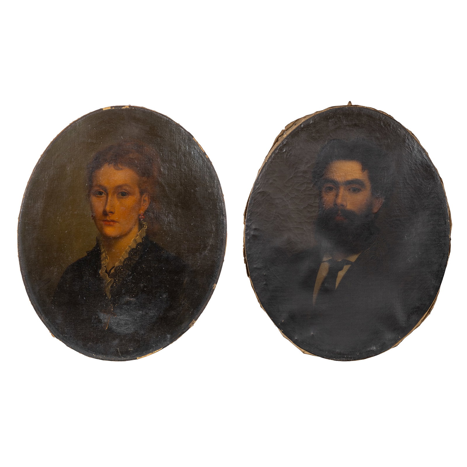 Jean Daniel Stevens (1850-1920) a pair of oval portrait paintings, oil on canvas.: Jean Daniel Stevens (1850-1920) a pair of oval portrait paintings, oil on canvas. Oil on canvas.Signed center left.Unframed. Dimensions: (W:51 x H:63 cm) The absence of a condition report does not imp