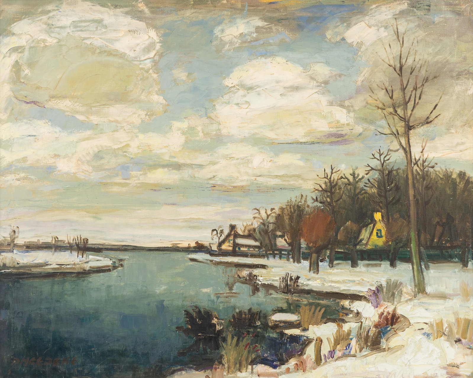 Georges Dheedene (1909-1973) ‘Winter Landscape near the river Lys’ oil on canvas. (1 of 5)
