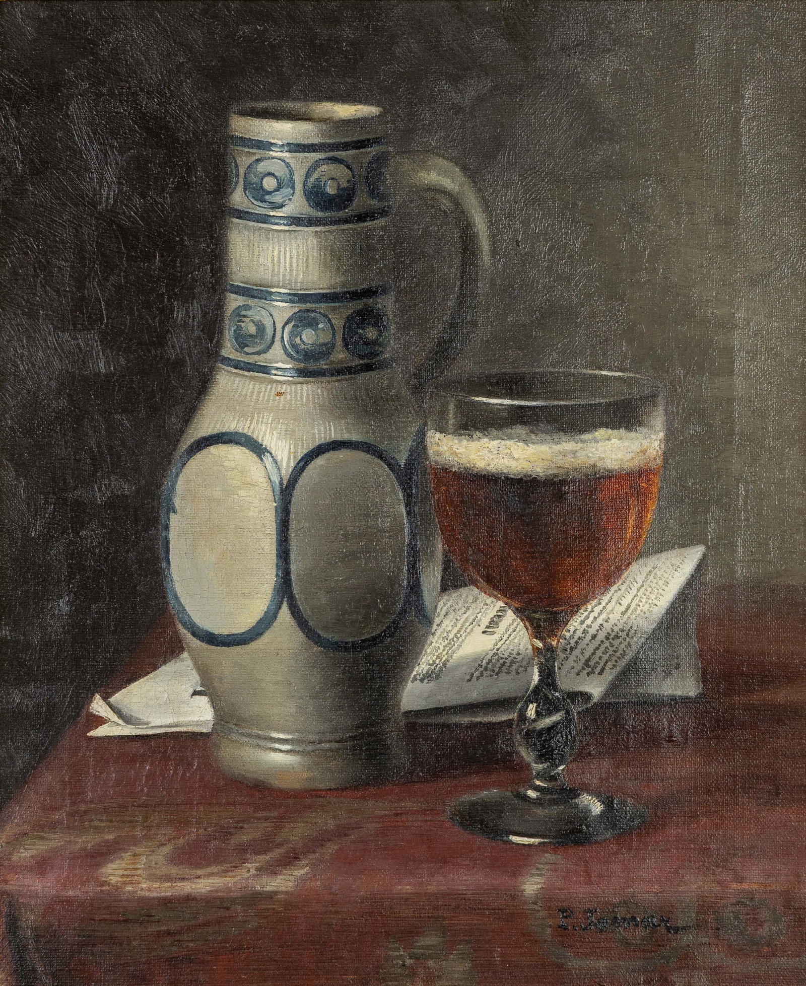 Pauline Jamar (1850-1911) ‘Still Life with a Beer Mug’ oil on canvas (1 of 5)