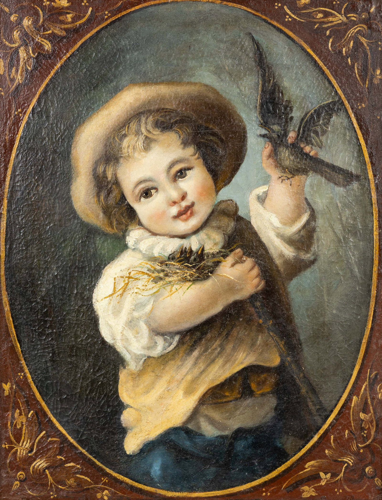 An antique painting, “The Bird's Nest”, oil on canvas. 18th C. (1 of 5)