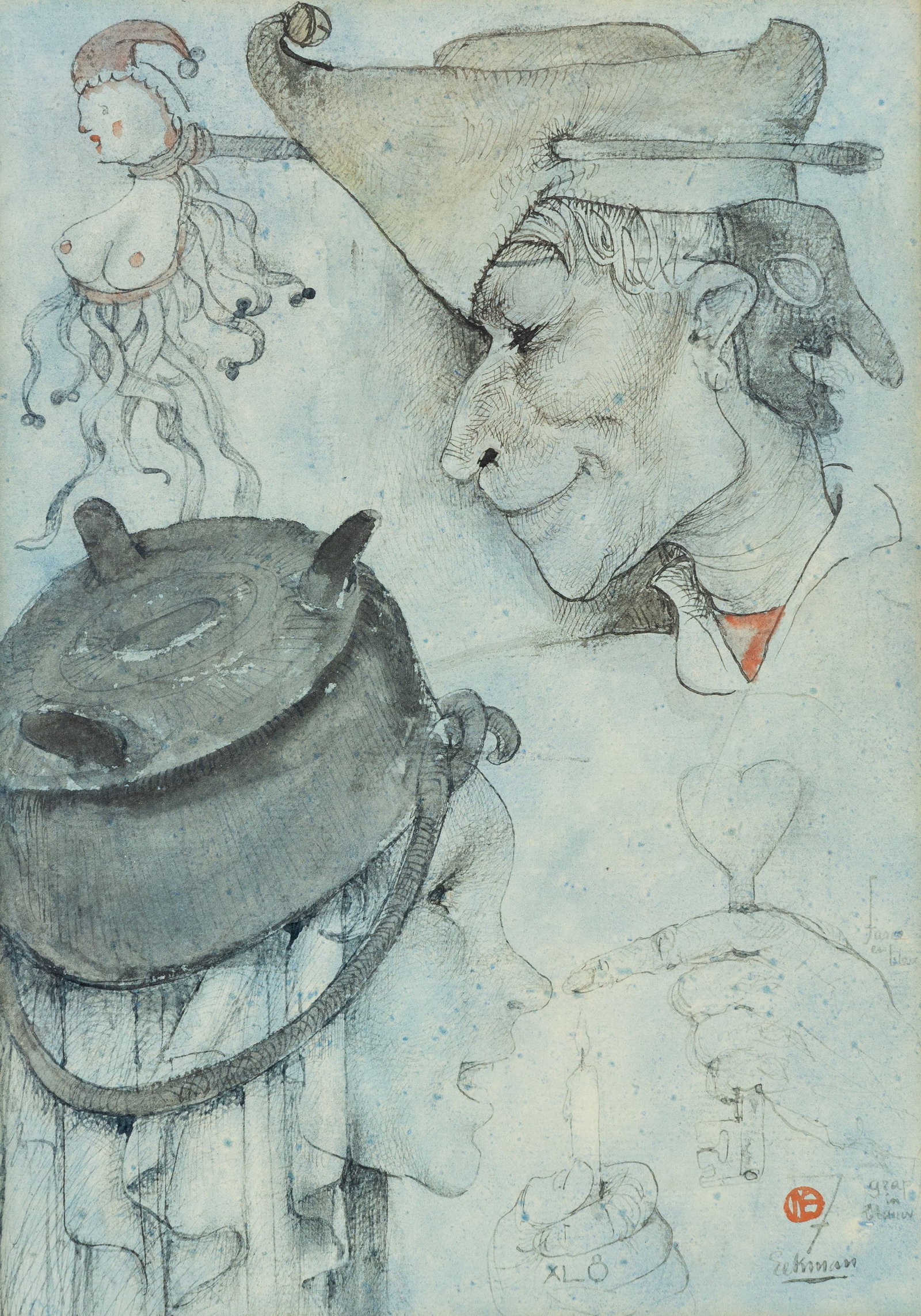Nikolaas Eekman (1889–1973), ‘Grap in Blauw – Farce en Bleu’, watercolour on (1 of 8)