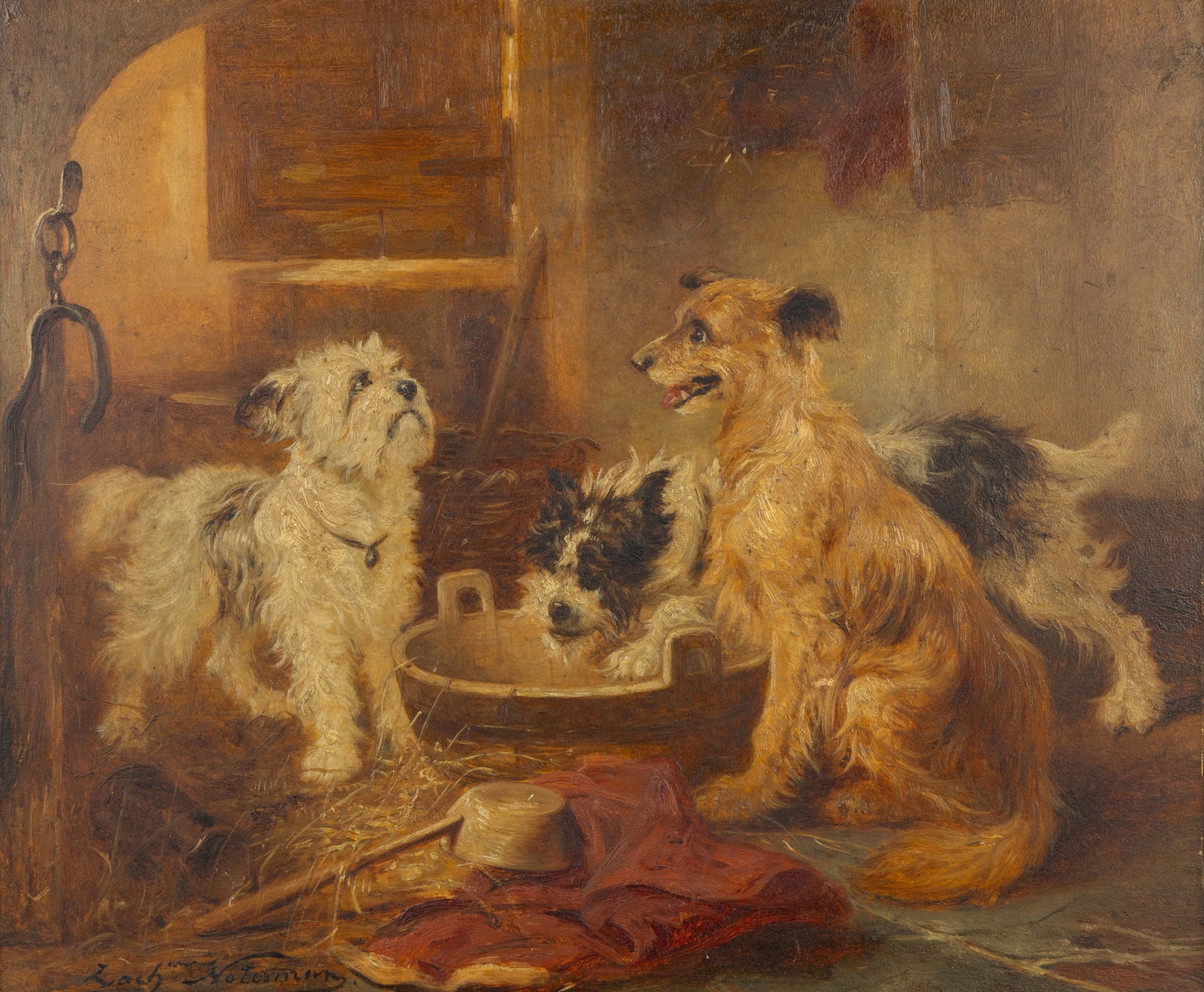 Zacharie Noterman (c.1820–1890) 'Dogs', oil on panel.  (1 of 6)