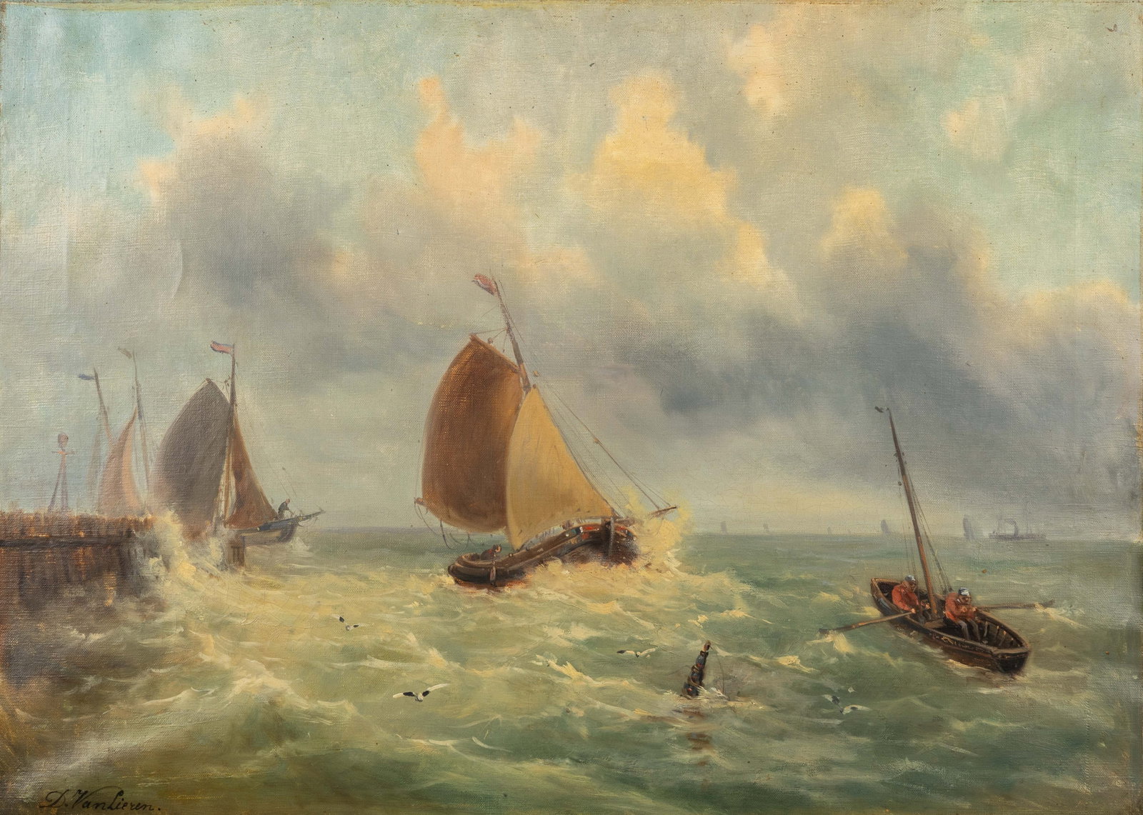 D. Van Lieren (19th–20th century) ‘Marine’, oil on canvas.: D. Van Lieren (19th–20th century) ‘Marine’, oil on canvas. A painting, ‘Marine’. Oil on canvas.Signed ‘D. Van Lieren’ at the bottom right. (74 x 94