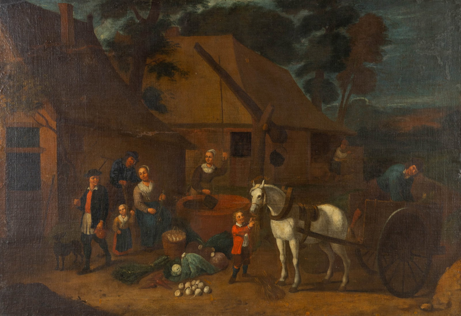 An Antique painting 'Animated Village Scene', oil on canvas, 17th/18th C. (1 of 6)