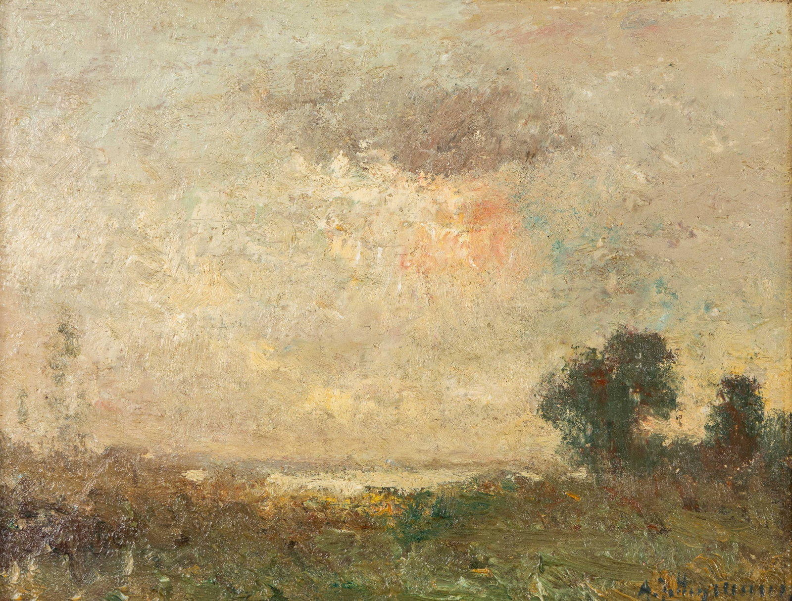 Adrien-Joseph Heymans (1839-1921) ‘Landscape’ oil on panel (1 of 4)