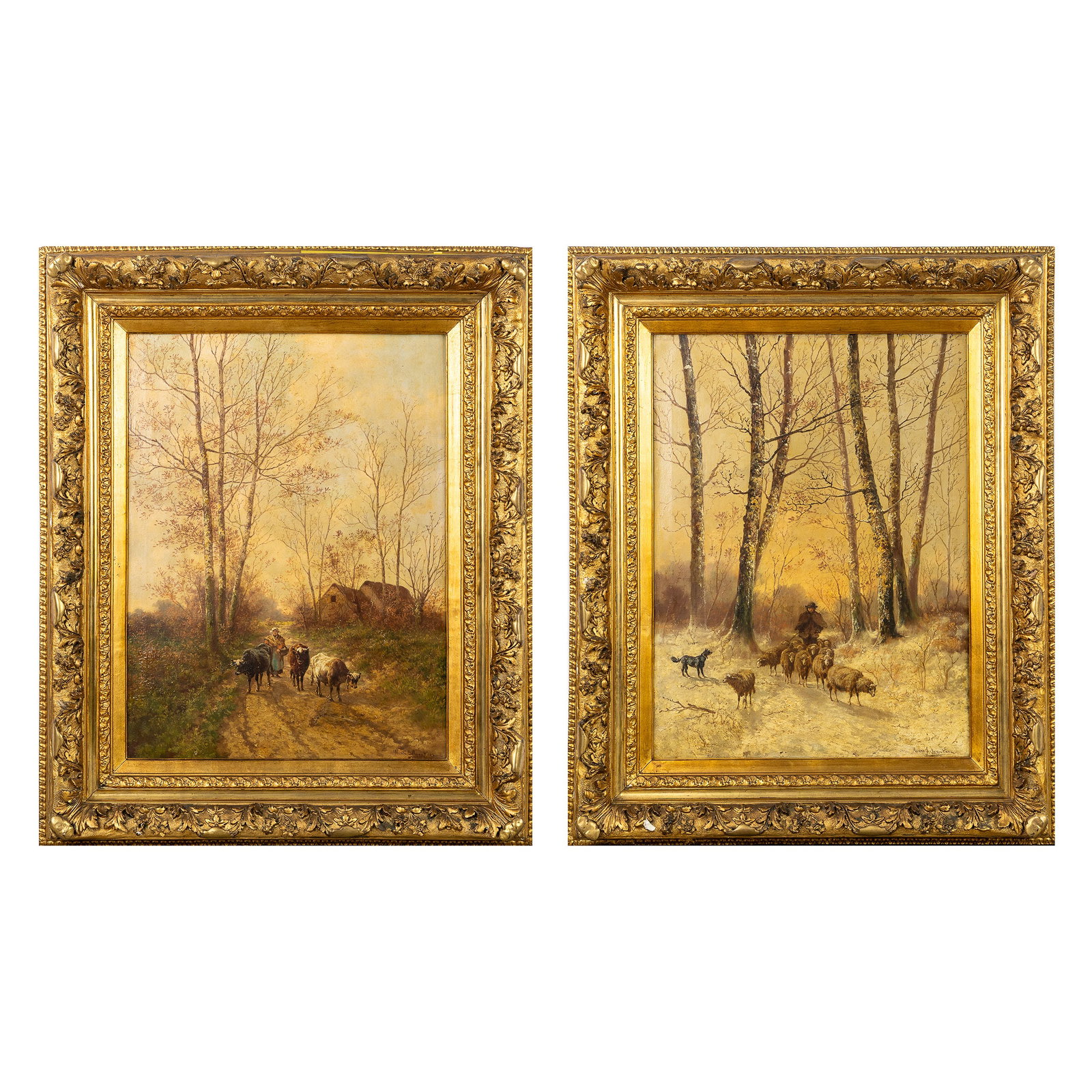 Henri Schouten (1857/64–1927) ‘Fall & Winter’, a pair of pendant paintings, oil on (1 of 10)