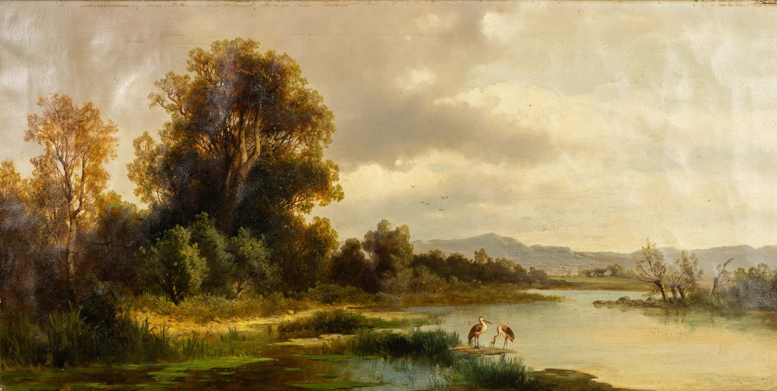 Josef Thoma (1828–1899) ‘Landscape with Two Herons’, oil on canvas. (1 of 8)