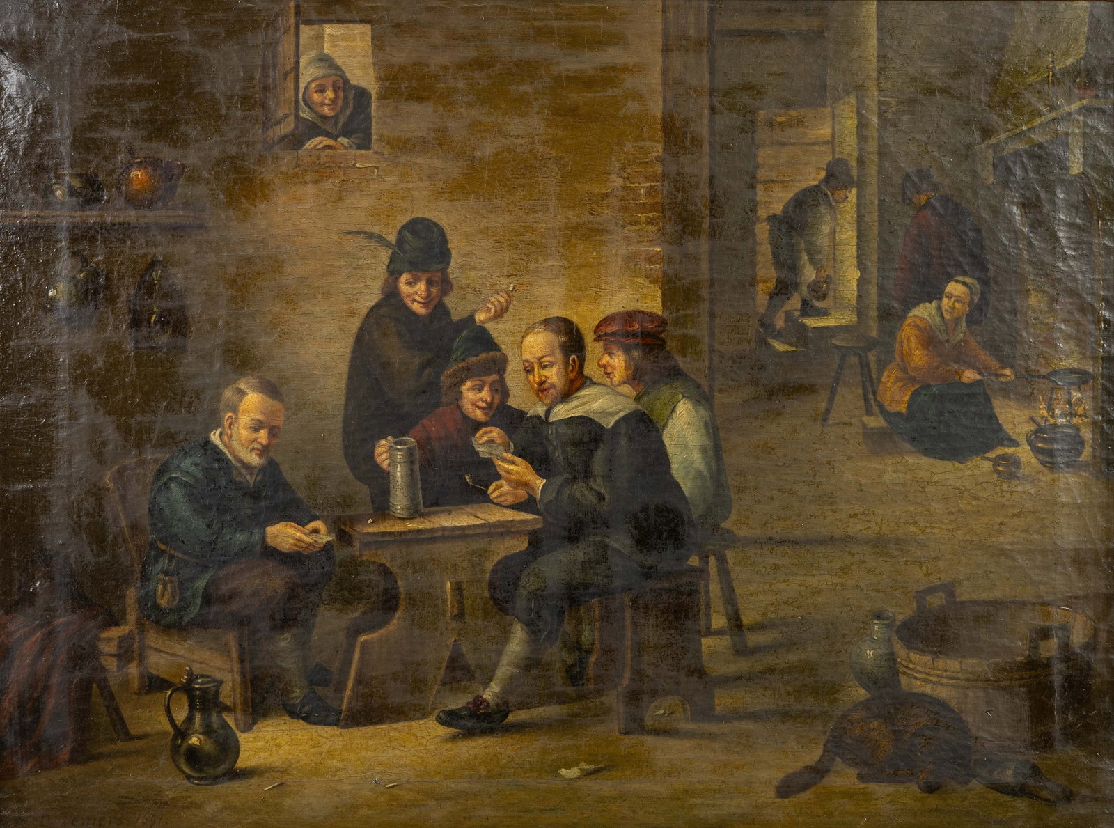 After David II Teniers (1610-1690) 'The Card Game', oil on canvas. (1 of 9)