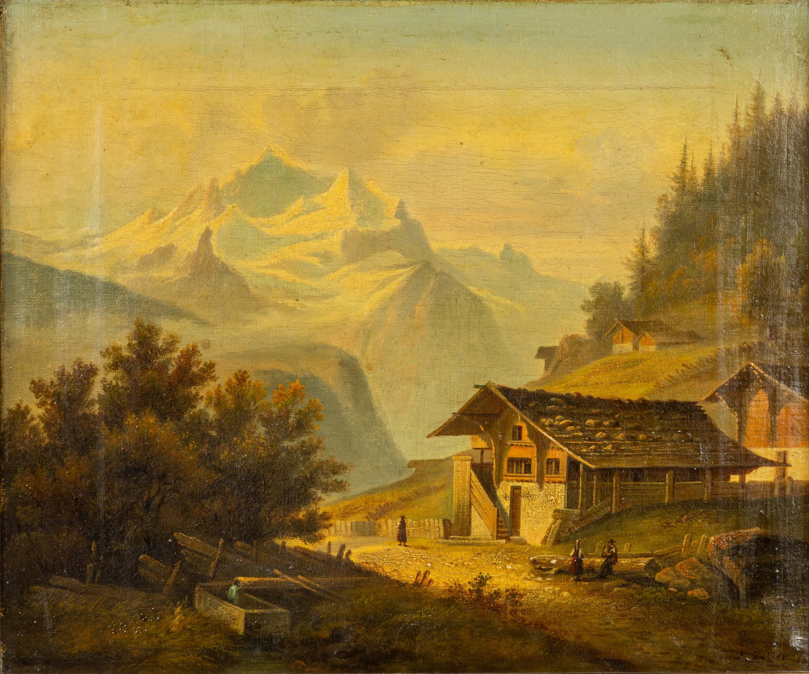 Friedrich Zeller (1817-1896) 'Alpine Landscape with Spring', oil on canvas (1872).: Friedrich Zeller (1817-1896) 'Alpine Landscape with Spring', oil on canvas (1872). Oil on canvas.Signed and dated lower right. (49 x 55 cm) Dimensions: (W:38 x H:32,5 cm) The absence of a condition re
