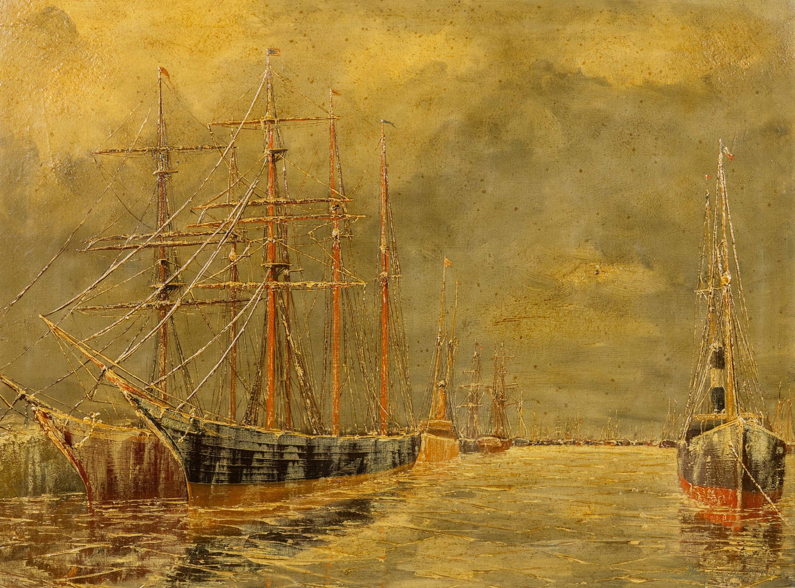 Albert Jaboneau (XIX-XX) “Marine”, oil on canvas. (1 of 6)