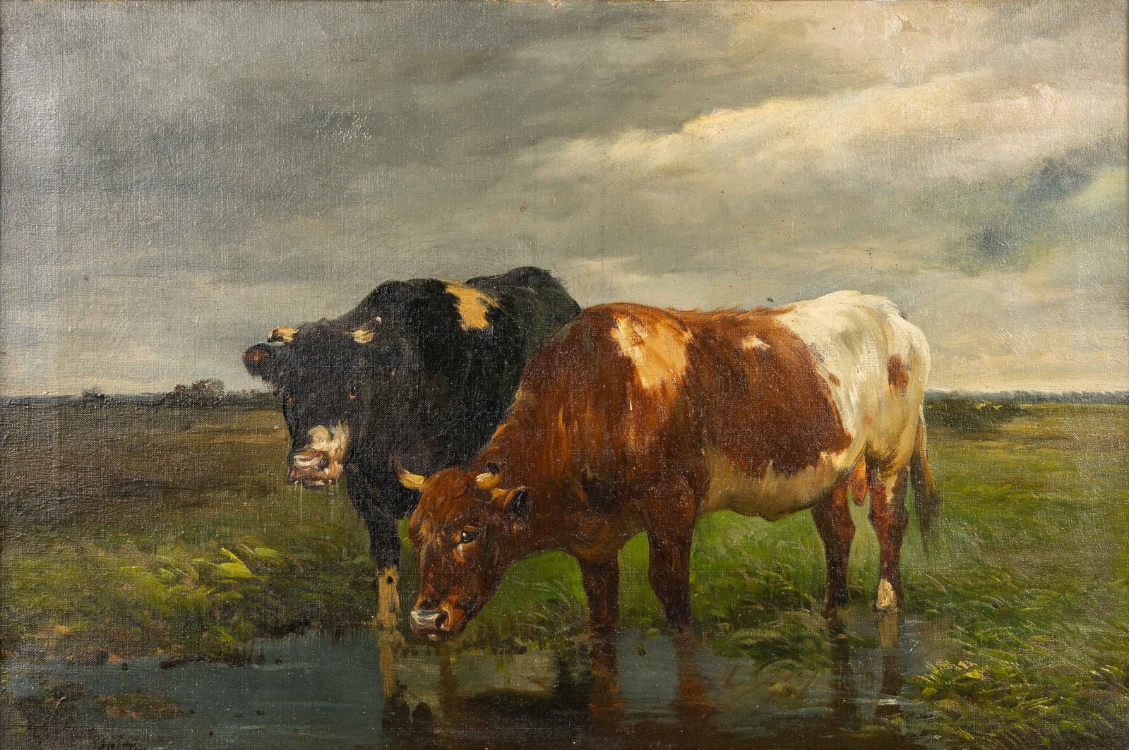 Paul Schouten (1860–1922) ‘Two Cattle’, oil on canvas.: Paul Schouten (1860–1922) ‘Two Cattle’, oil on canvas. A painting, oil on canvas. Signed lower left. (80 x 105 cm) Dimensions: (W:75 x H:50 cm) The absence of a condition 