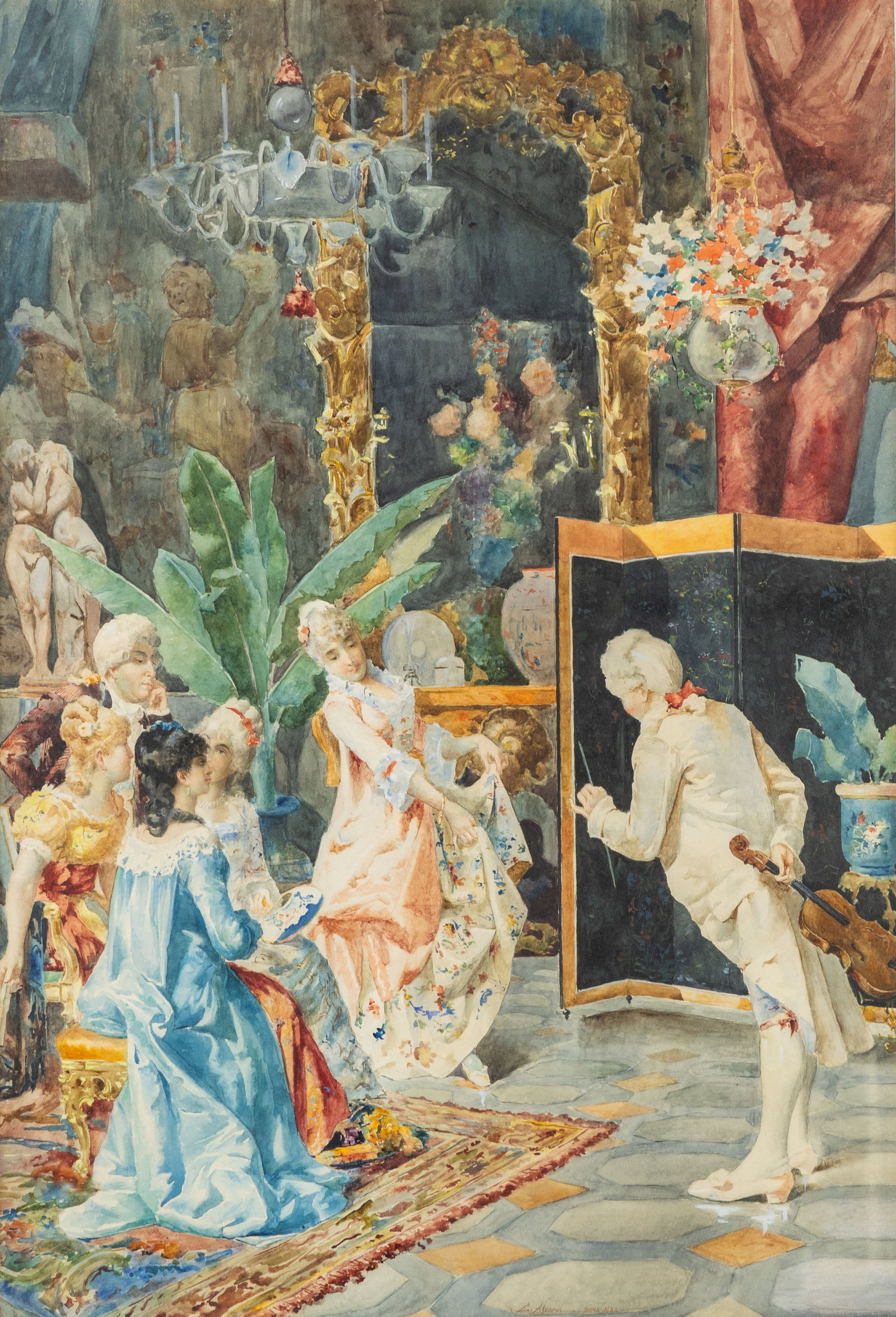Luis Alvaerz-Catala (1836–1901) 'Le Concerto Violon', watercolour on paper. (1882) (1 of 6)
