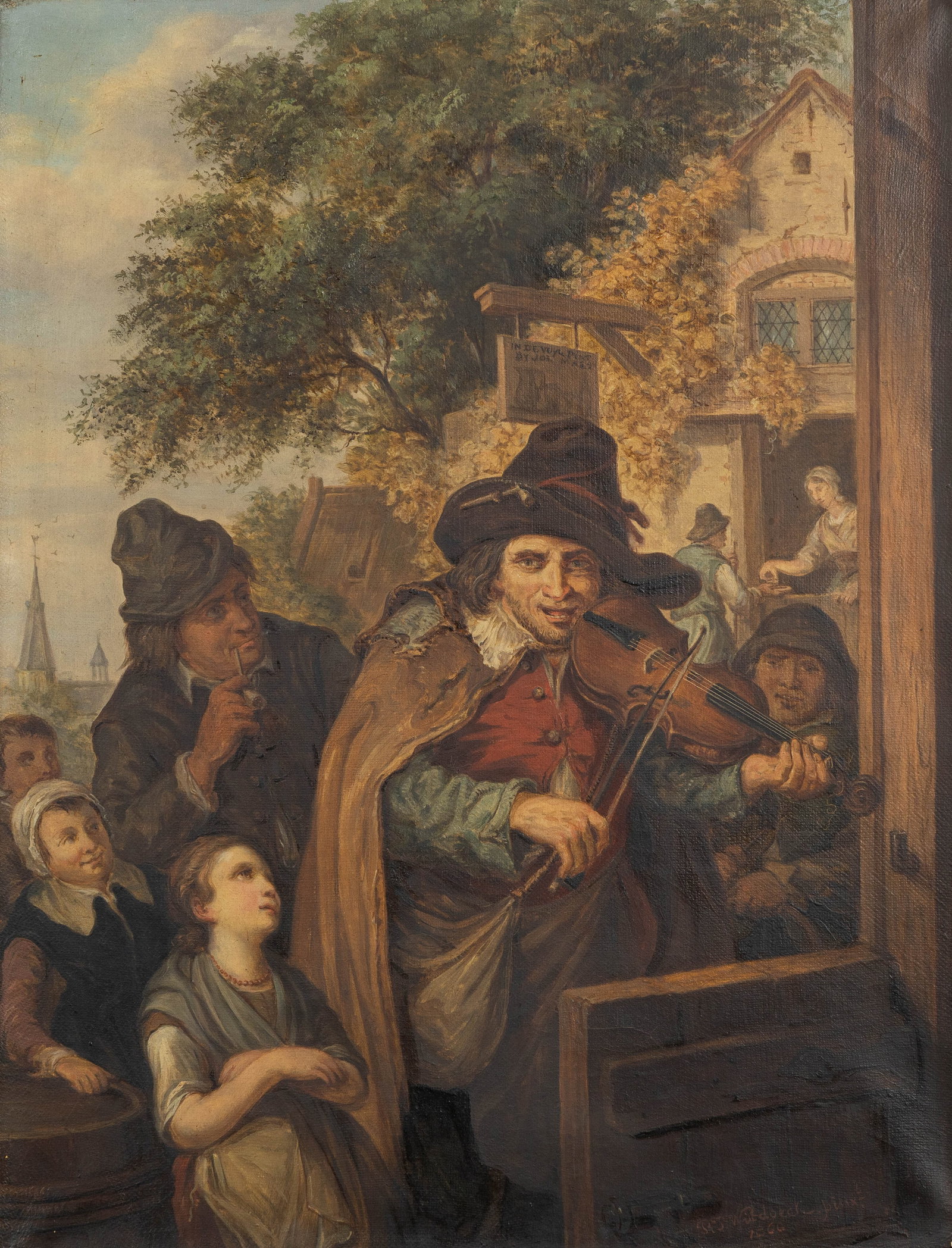 Petrus Josephus Witdoeck (1803–1873/89) ‘Violinist near the tavern’, oil on canvas: Petrus Josephus Witdoeck (1803–1873/89) ‘Violinist near the tavern’, oil on canvas. (1866) A painting, oil on canvas. Signed lower right, “P.J. Witdoeck, Fecit”, dat