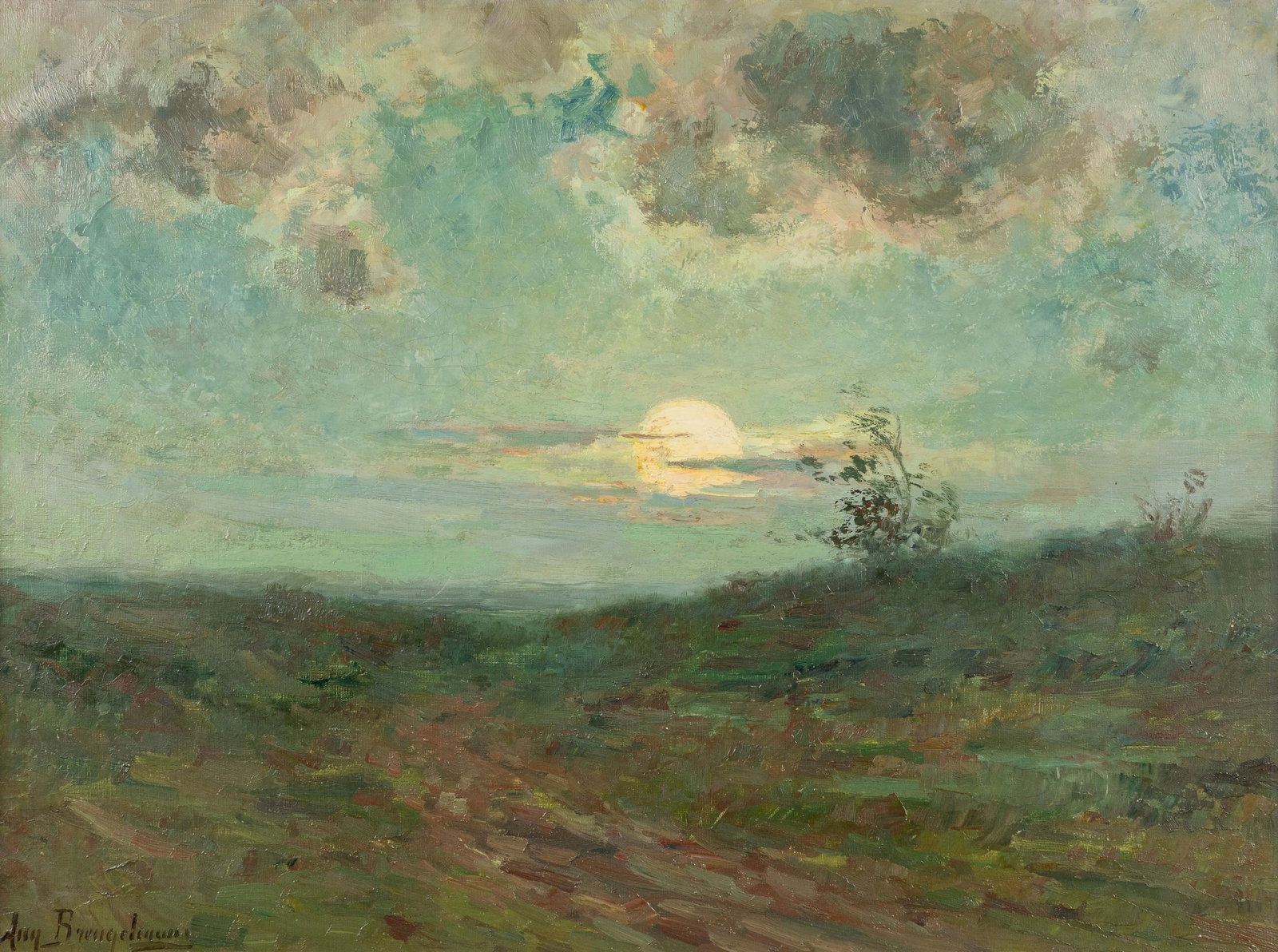 Augste Breugelmans (19th–20th century) ‘Landscape at dawn’, oil on canvas. (1 of 5)