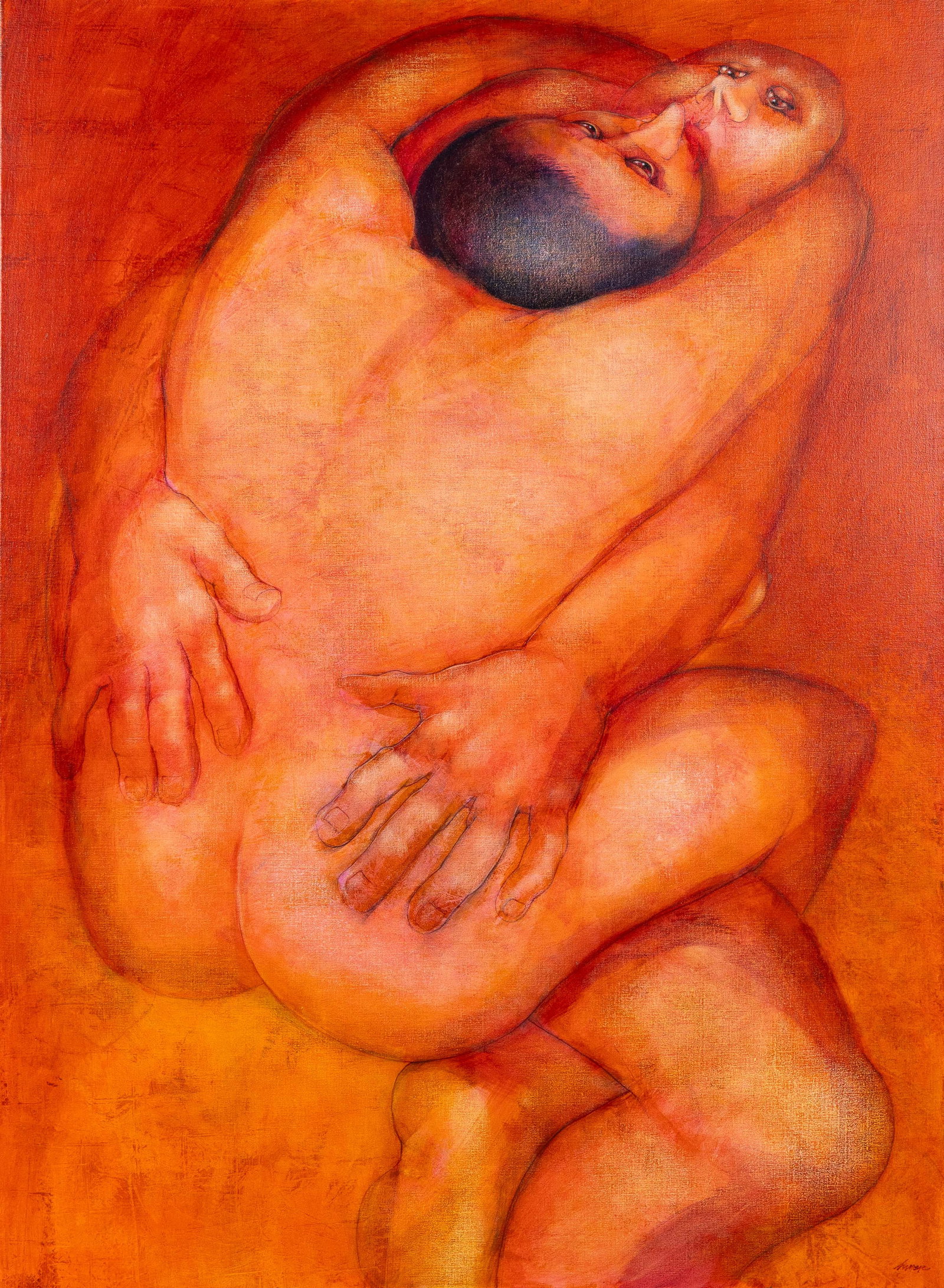 Simone Toussaint (1940) 'L'Amour a nu' oil on canvas.: Simone Toussaint (1940) 'L'Amour a nu' oil on canvas. A painting, oil on canvas.Signed 'Simone' in the lower right corner.Title verso.Numbered 537. (153 x 113 cm) Dimensions: (W:110 x H:150 cm) 