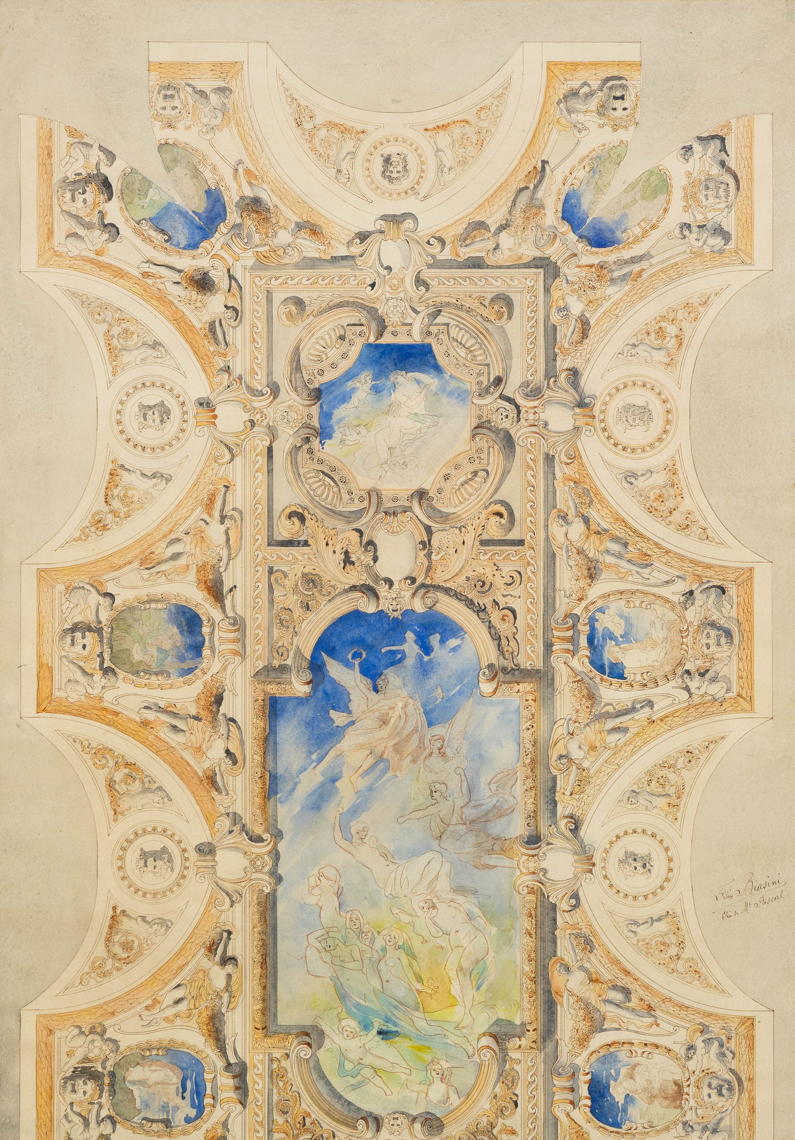 Félix Biasini (1874–1965) ‘Design for a ceiling painting’, pencil and waterco (1 of 6)