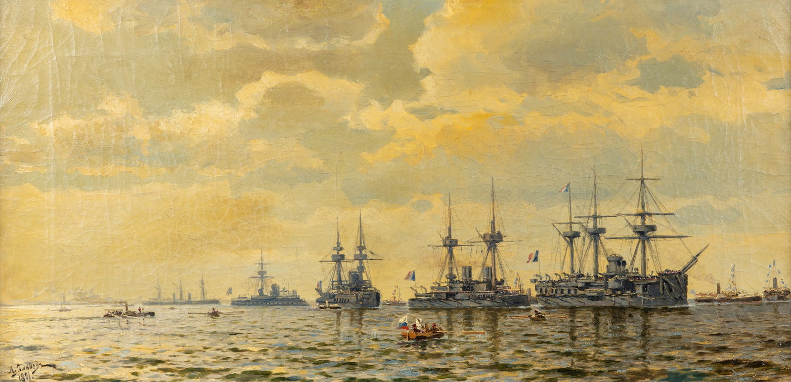 Leonid Demyanovich Blinov (1867–1903) 'French fleet in Kronstadt, 1891', oil on canvas. (1891) (1 of 5)