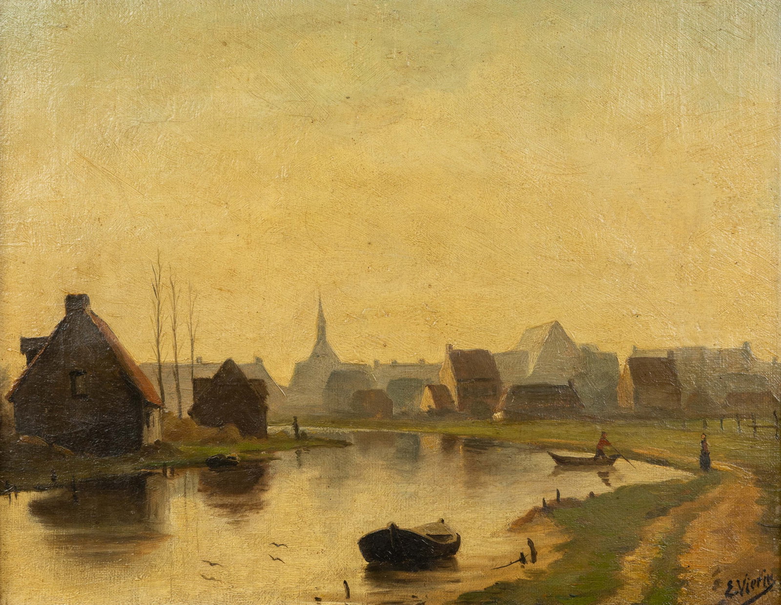 Emmanuel Vierin (1869–1954) “Paysage”, oil on canvas.: Emmanuel Vierin (1869–1954) “Paysage”, oil on canvas. Oil on canvas, mounted on a board.Signed lower right. (43.5 x 51 cm) Dimensions: (W:41 x H:31 cm) The absence of a conditi