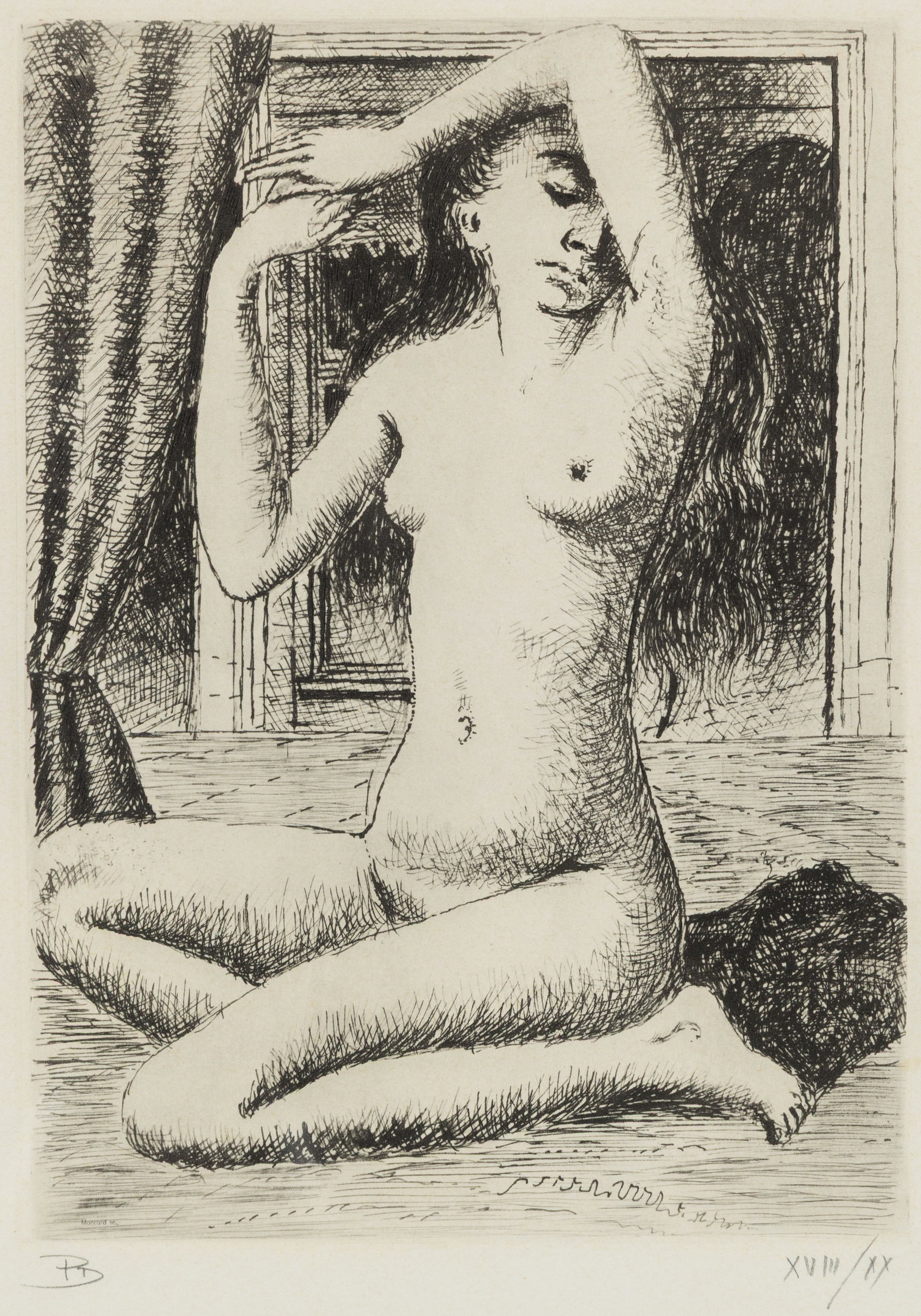 Paul Delvaux (1897–1994) ‘Virginité’, an etching. : Paul Delvaux (1897–1994) ‘Virginité’, an etching. An etching entitled ‘Virginité’. Numbered XVIII/XX. Accompanied by a certificate of authentic