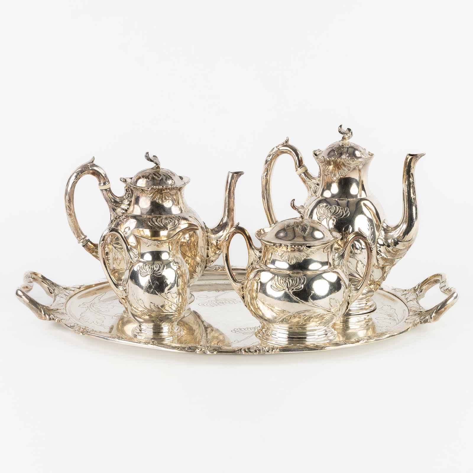 Christofle Gallia, a five-piece coffee and tea service, silver-plated metal, Art Nouveau period.  (1 of 13)