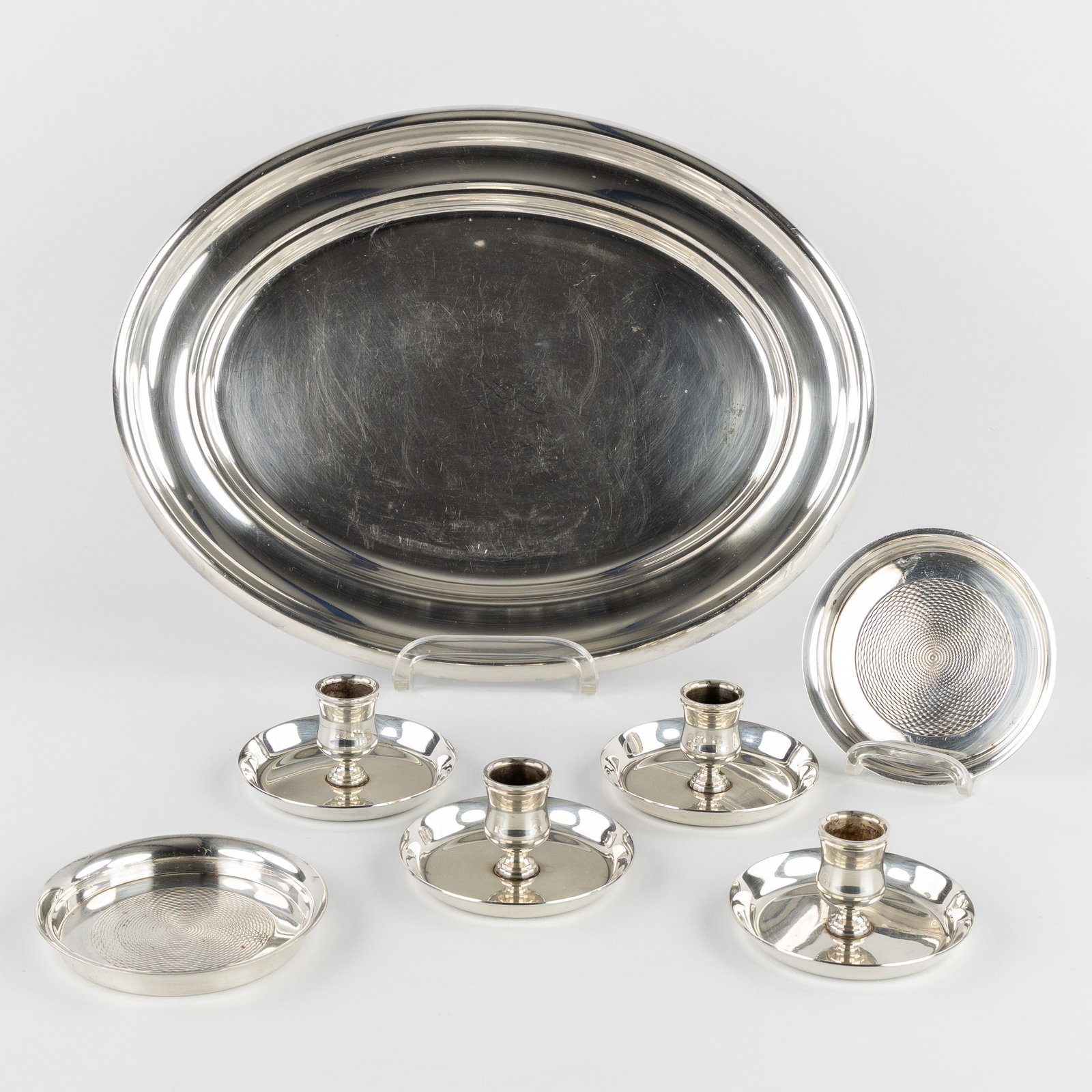 Hermès and Dior, four table candlesticks, two bottle holders and a serving dish. Silver-plated  (1 of 8)