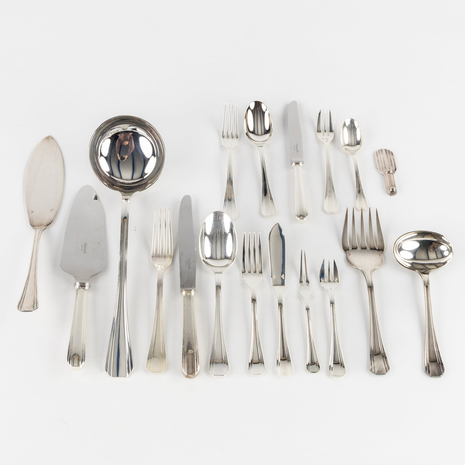 Christofle, Boreal, Luc Lanel, a 149-piece silver-plated cutlery set and 12 knife rests. (1 of 7)