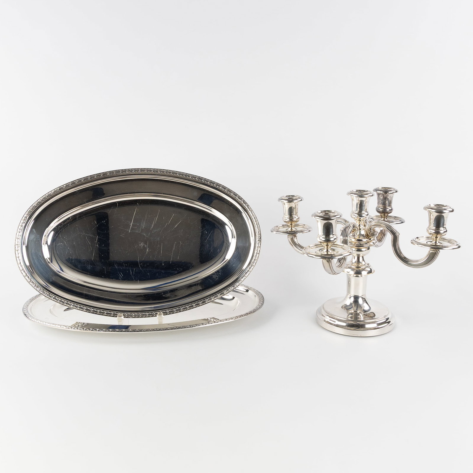 Christofle and Sivar - Delheid, a five-armed candlestick and two serving dishes. Silver-plated metal (1 of 8)